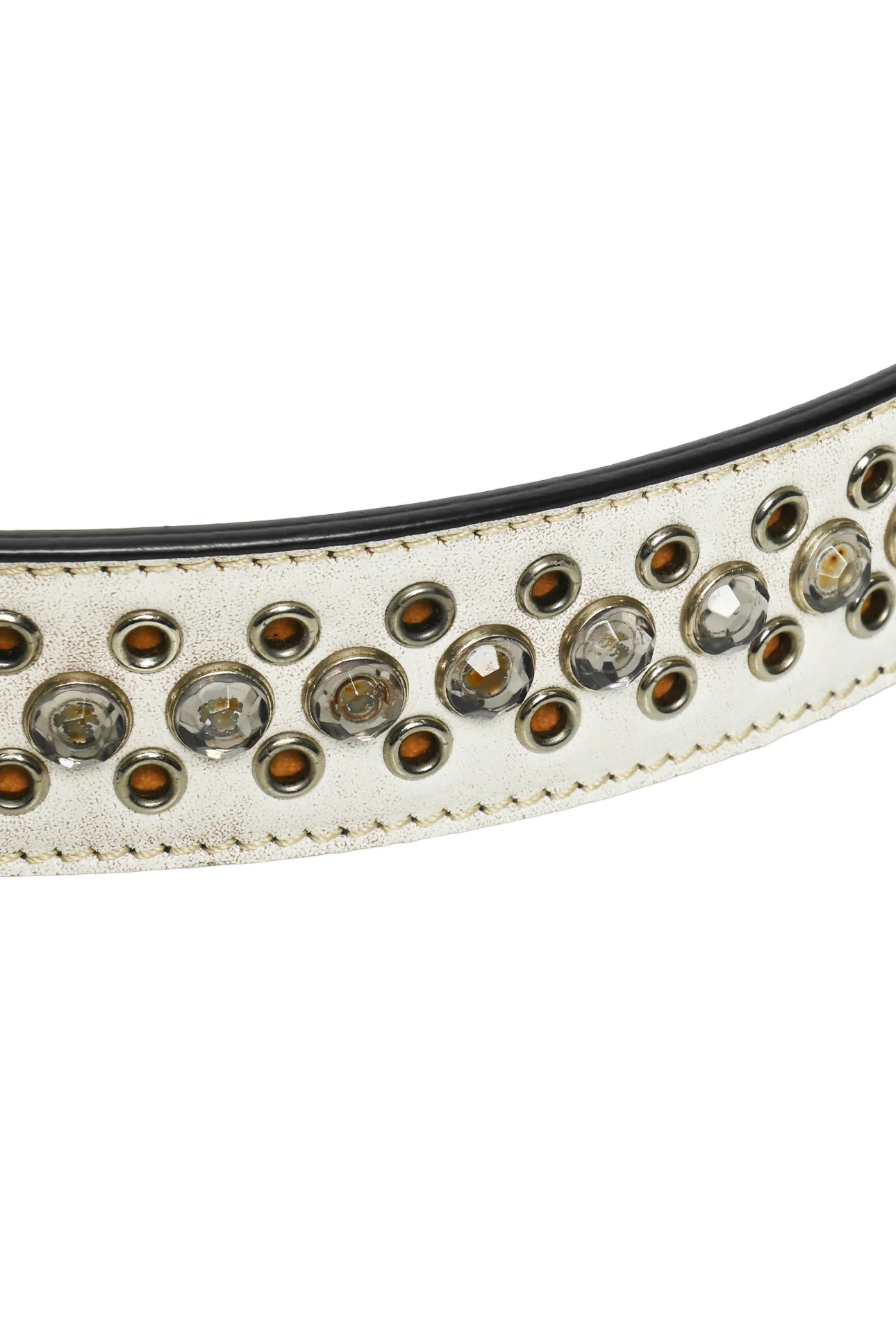 Prada Size 36 Grommet & Crystal Accent Aged Leather Belt - Image 3