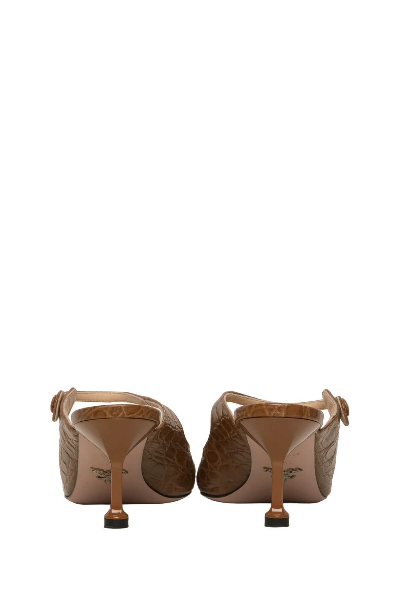 Prada Size 37.5 Croc Effect Leather Heeled Mules - Image 4