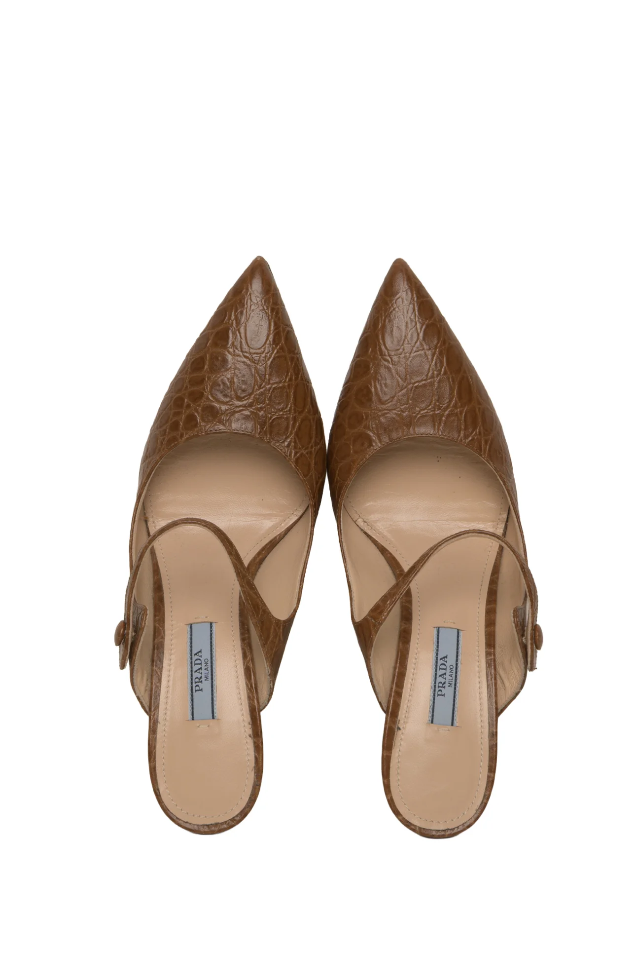 Prada Size 37.5 Croc Effect Leather Heeled Mules - Image 5