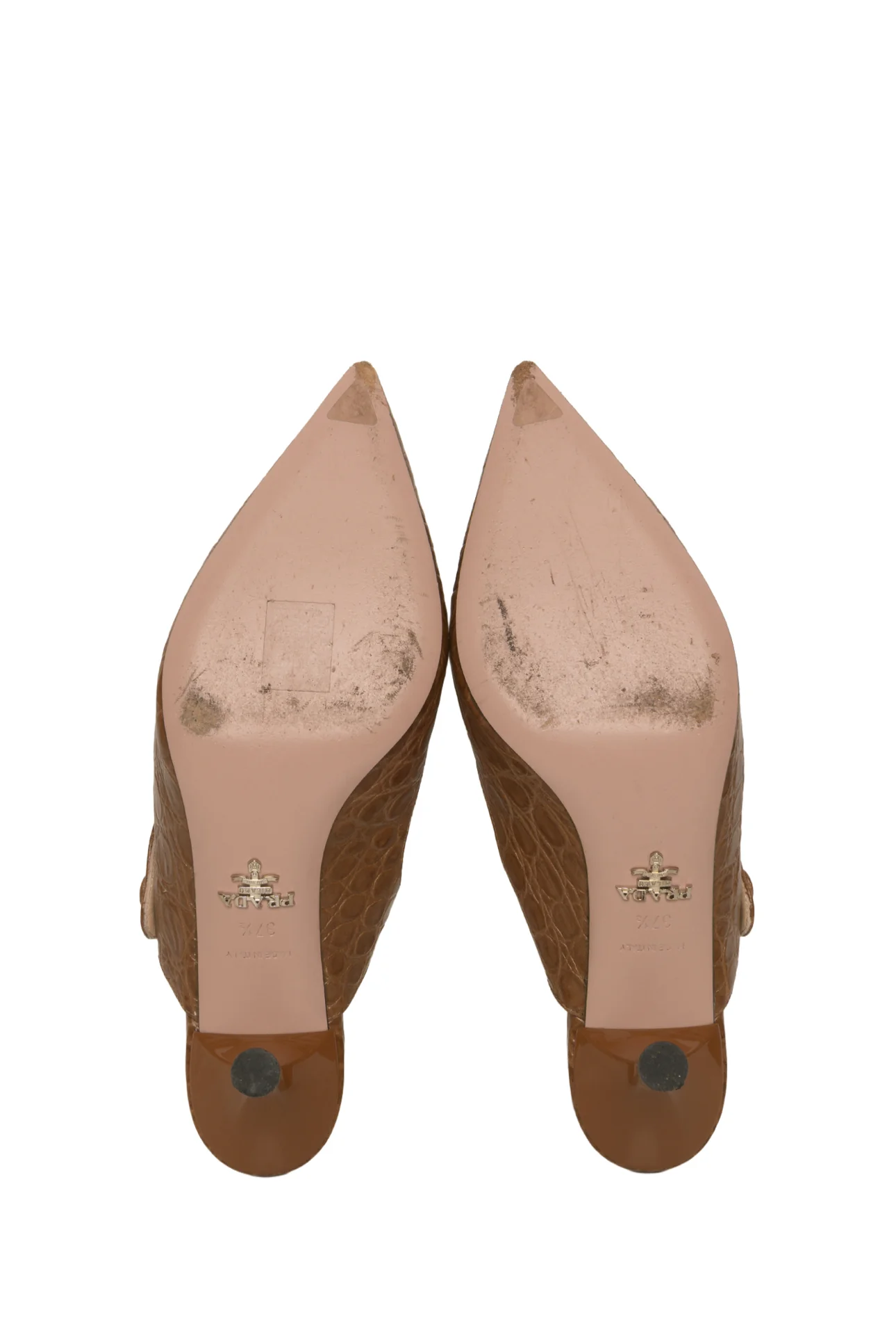 Prada Size 37.5 Croc Effect Leather Heeled Mules - Image 6