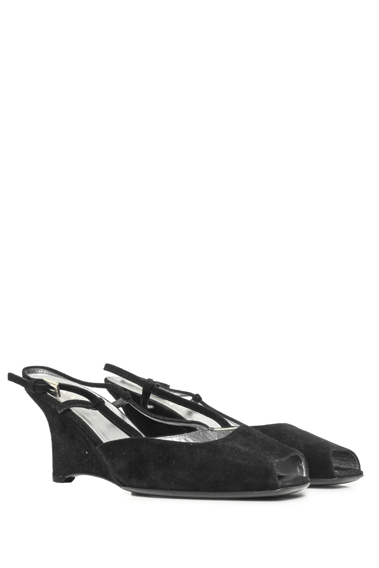 Prada Size 37.5 Peep Toe Suede Slingback Wedges - Image 2