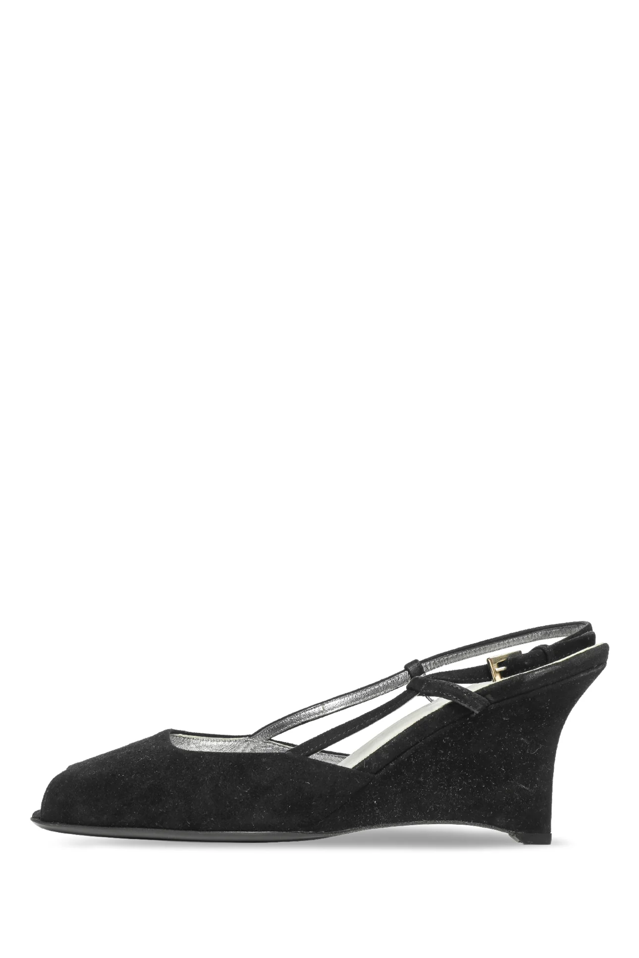Prada Size 37.5 Peep Toe Suede Slingback Wedges - Image 3