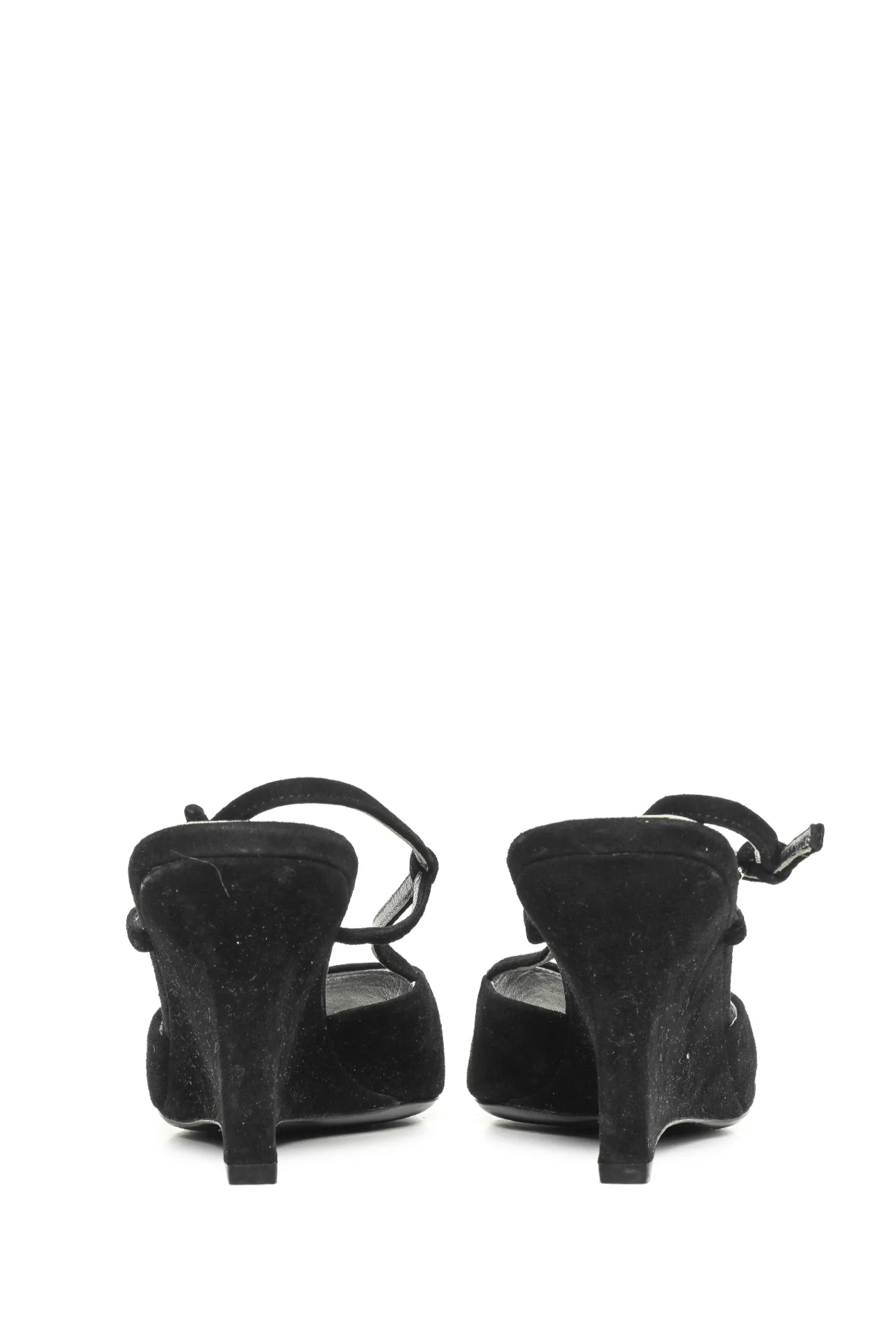 Prada Size 37.5 Peep Toe Suede Slingback Wedges - Image 4