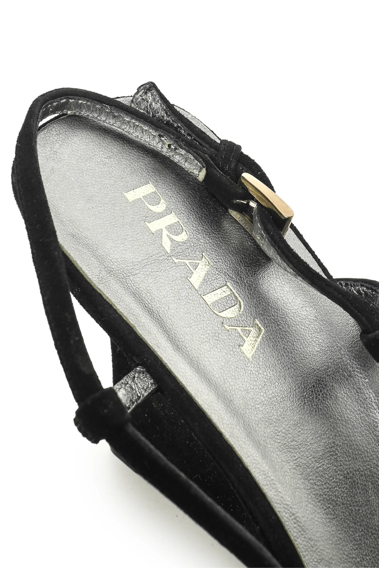 Prada Size 37.5 Peep Toe Suede Slingback Wedges - Image 6