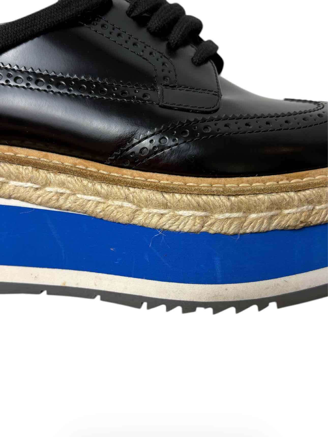 Prada Size 38.5 Leather Platform Brogue Espadrille Derby Flats - Image 11