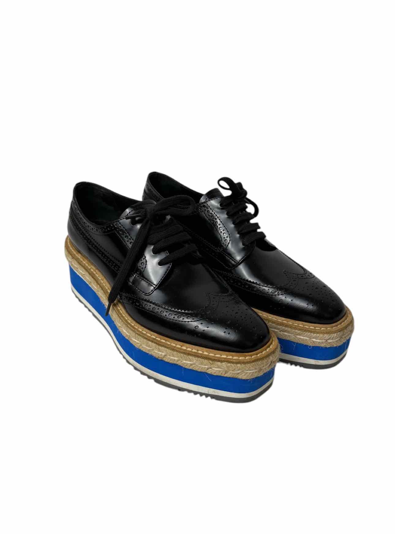 Prada Size 38.5 Leather Platform Brogue Espadrille Derby Flats - Image 2