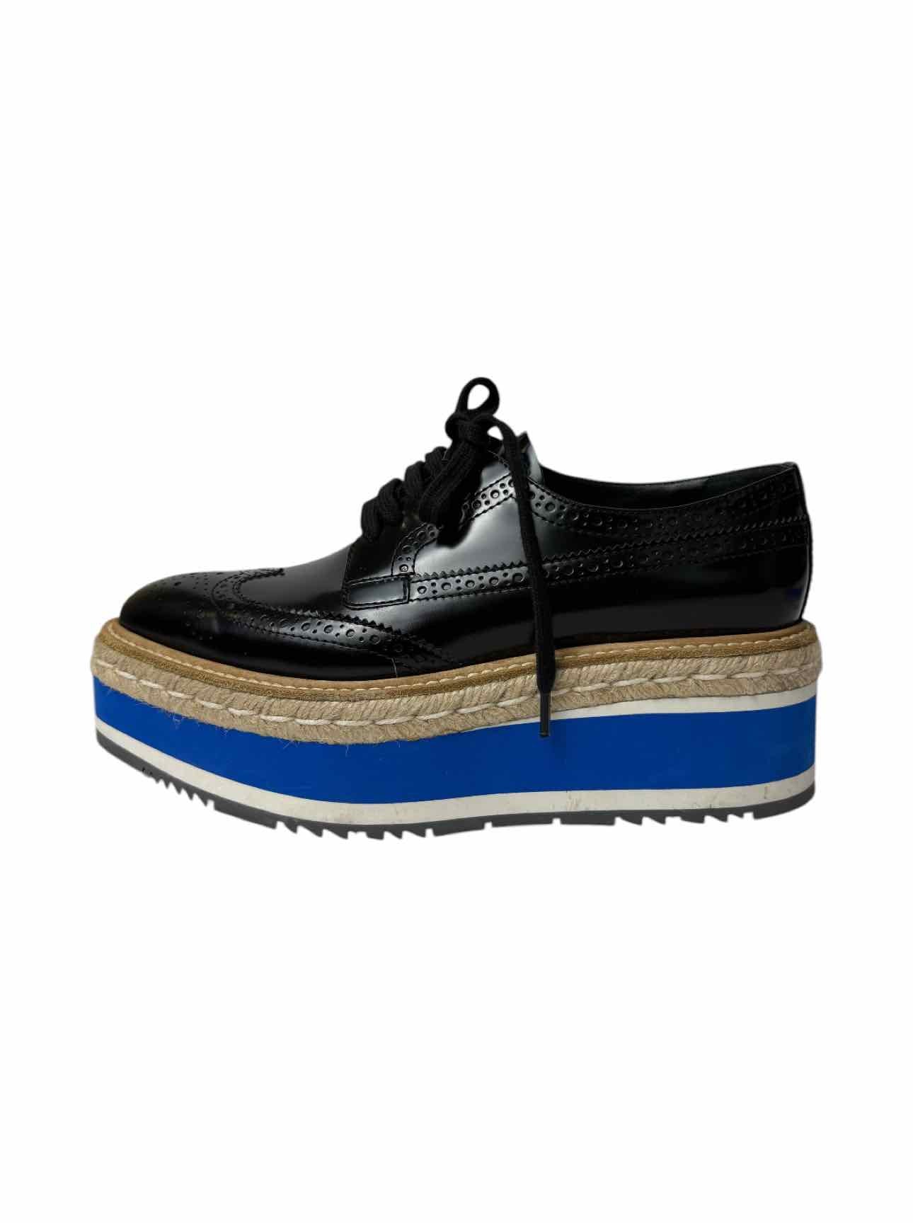 Prada Size 38.5 Leather Platform Brogue Espadrille Derby Flats - Image 3