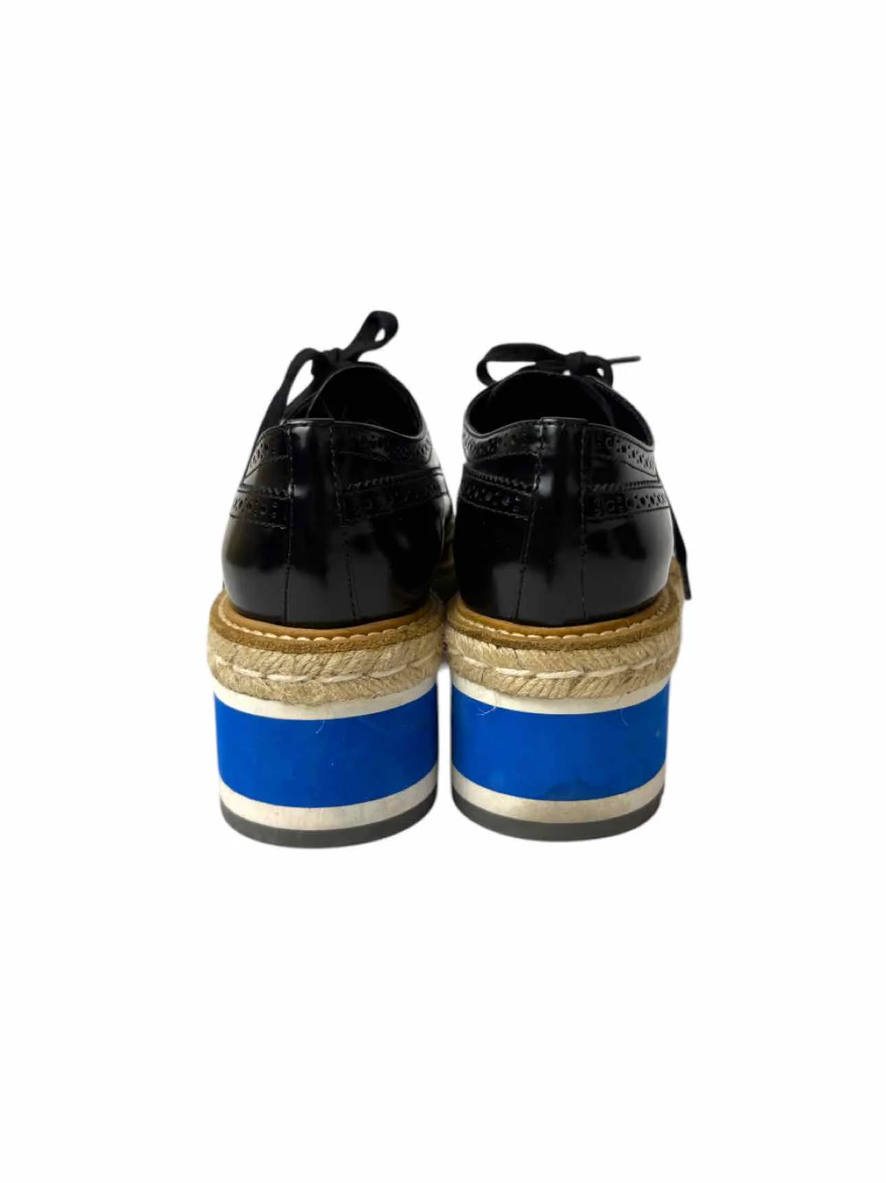Prada Size 38.5 Leather Platform Brogue Espadrille Derby Flats - Image 4