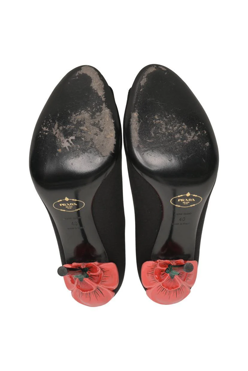 Prada Size 40 Satin Flower Heeled Sandals - Image 6