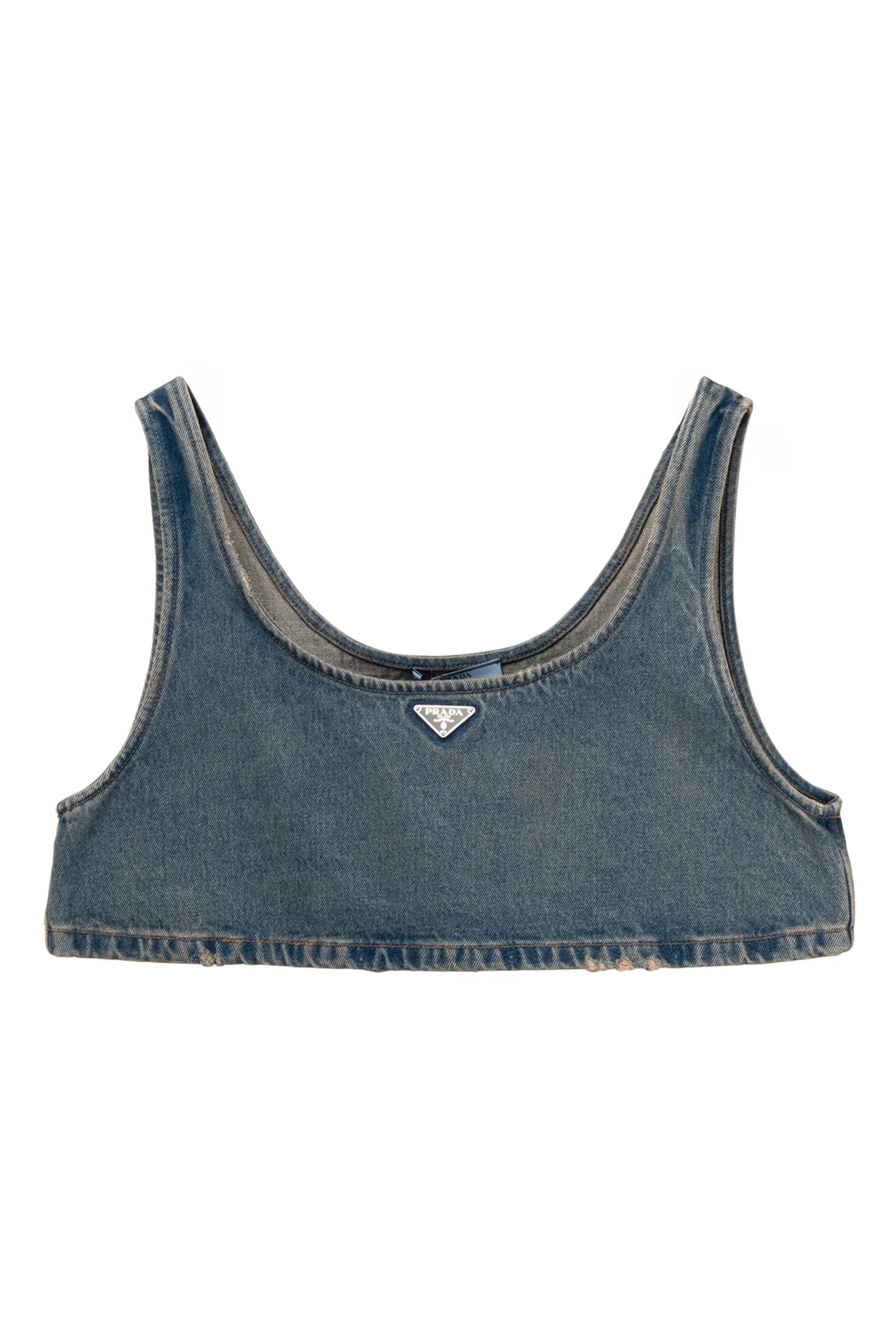 Prada Size 46 Distressed Triangle Logo Cropped Tank Top