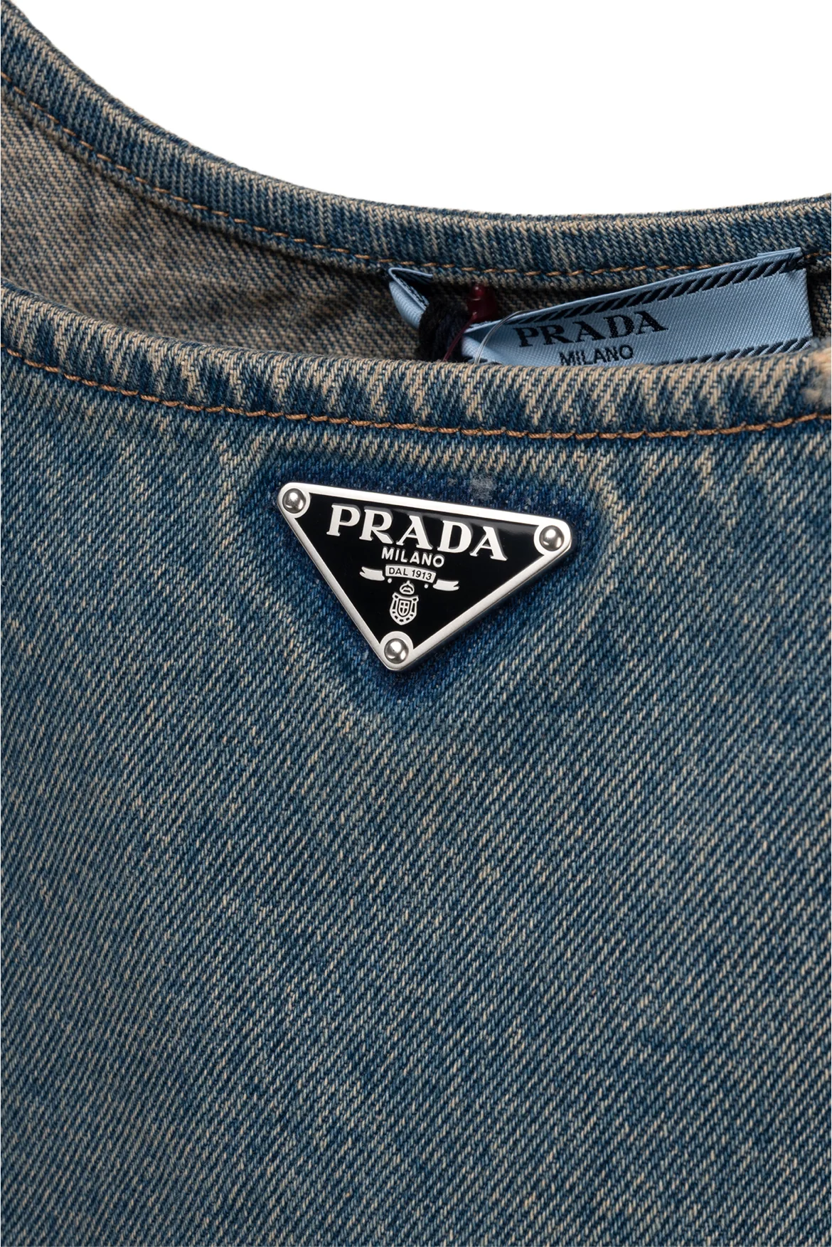Prada Size 46 Distressed Triangle Logo Cropped Tank Top - Image 3