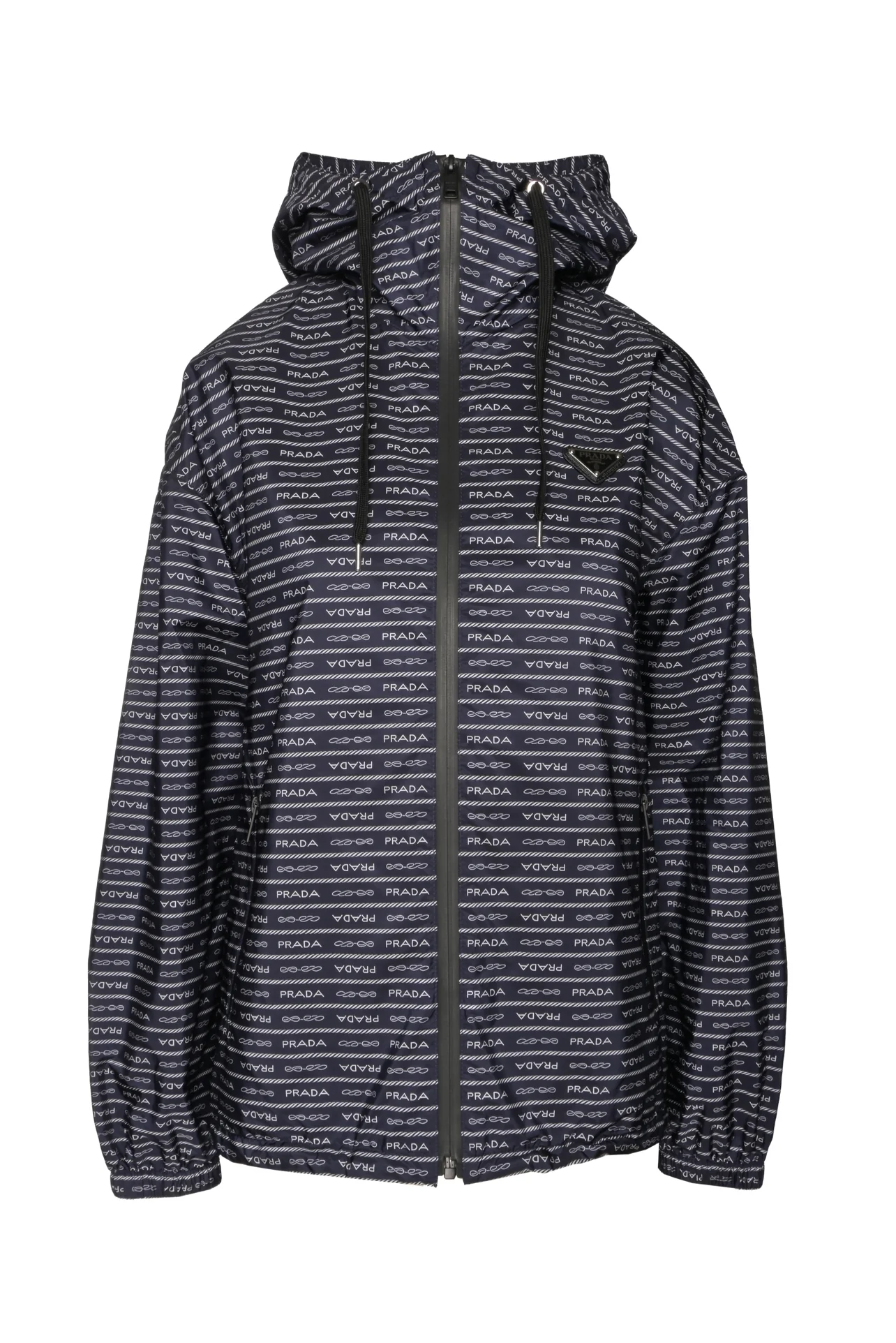 Prada Size S 2023 Re-Nylon Logo Print Hooded Windbreaker Jacket