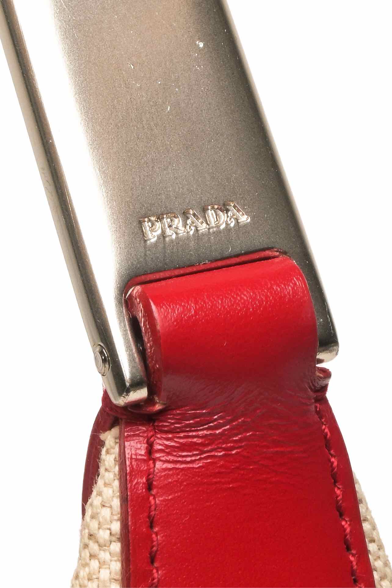 Prada Spring/Summer 1998 Enamel Metal Logo Canapa & Leather Shoulder Bag - Image 7
