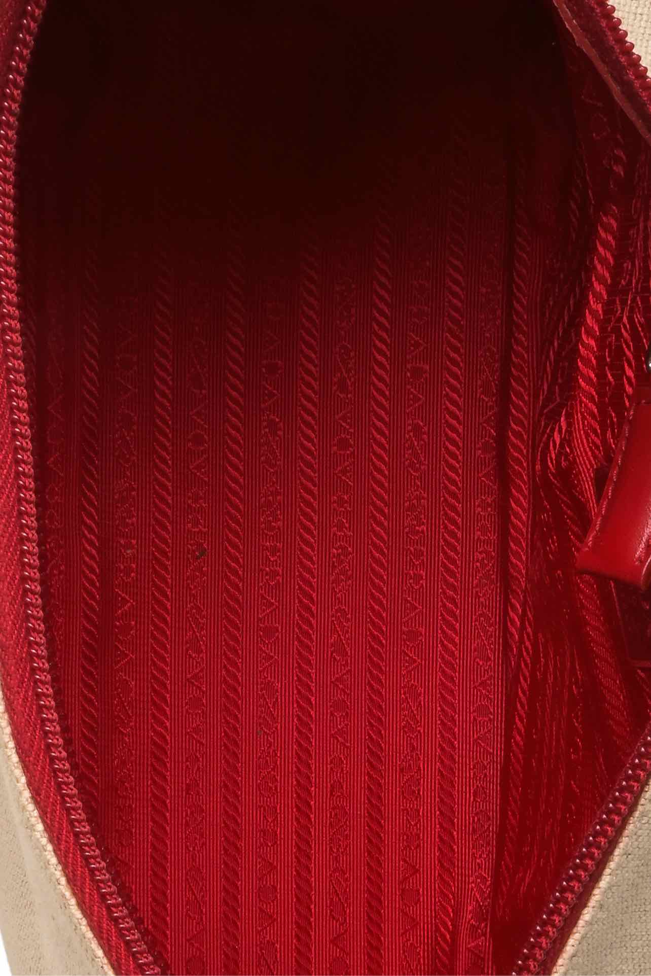 Prada Spring/Summer 1998 Enamel Metal Logo Canapa & Leather Shoulder Bag - Image 8