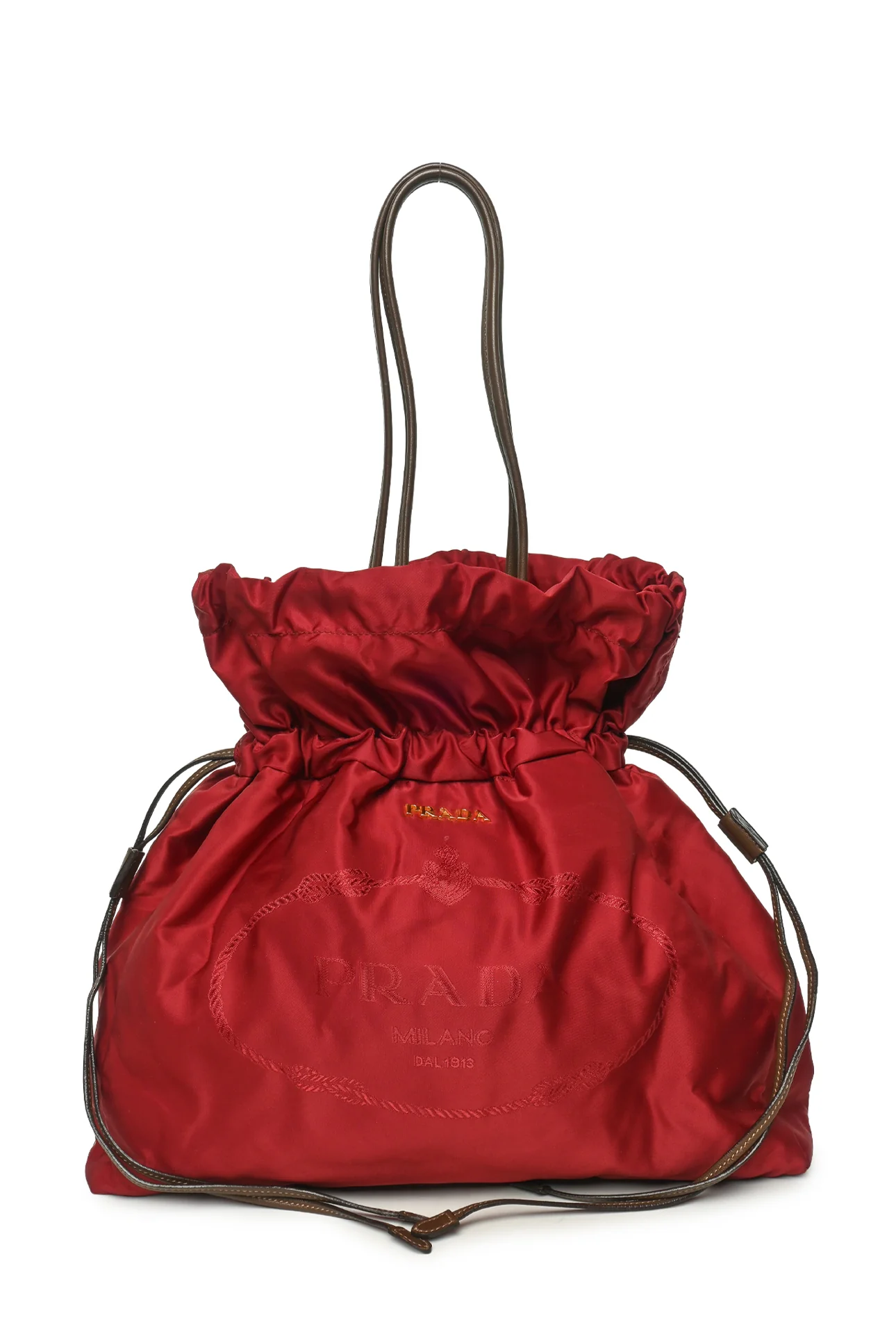 Prada Tessuto Logo Jacquard Drawstring Tote Bag