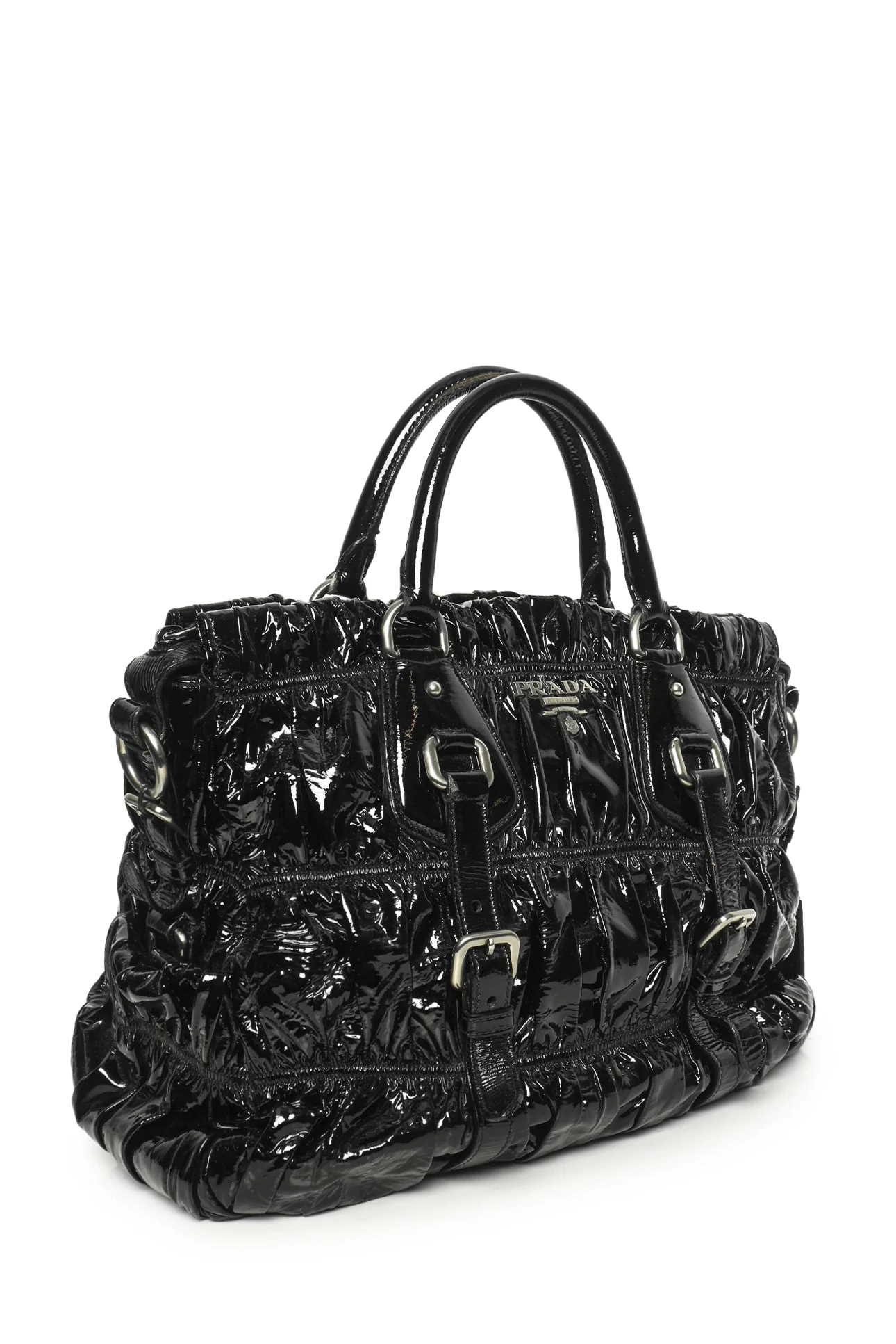 Prada Vernice Gaufre Ruched Patent Leather Tote - Image 2