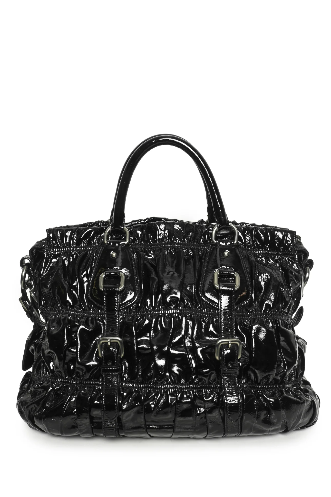 Prada Vernice Gaufre Ruched Patent Leather Tote - Image 3