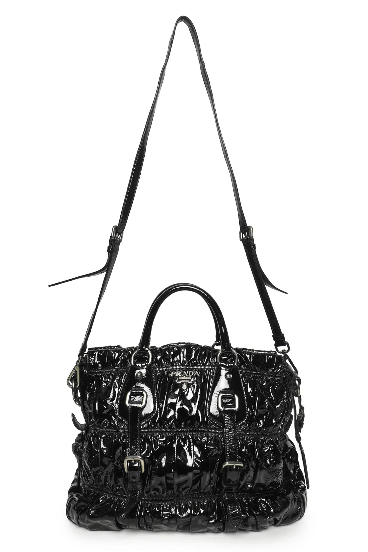 Prada Vernice Gaufre Ruched Patent Leather Tote - Image 5