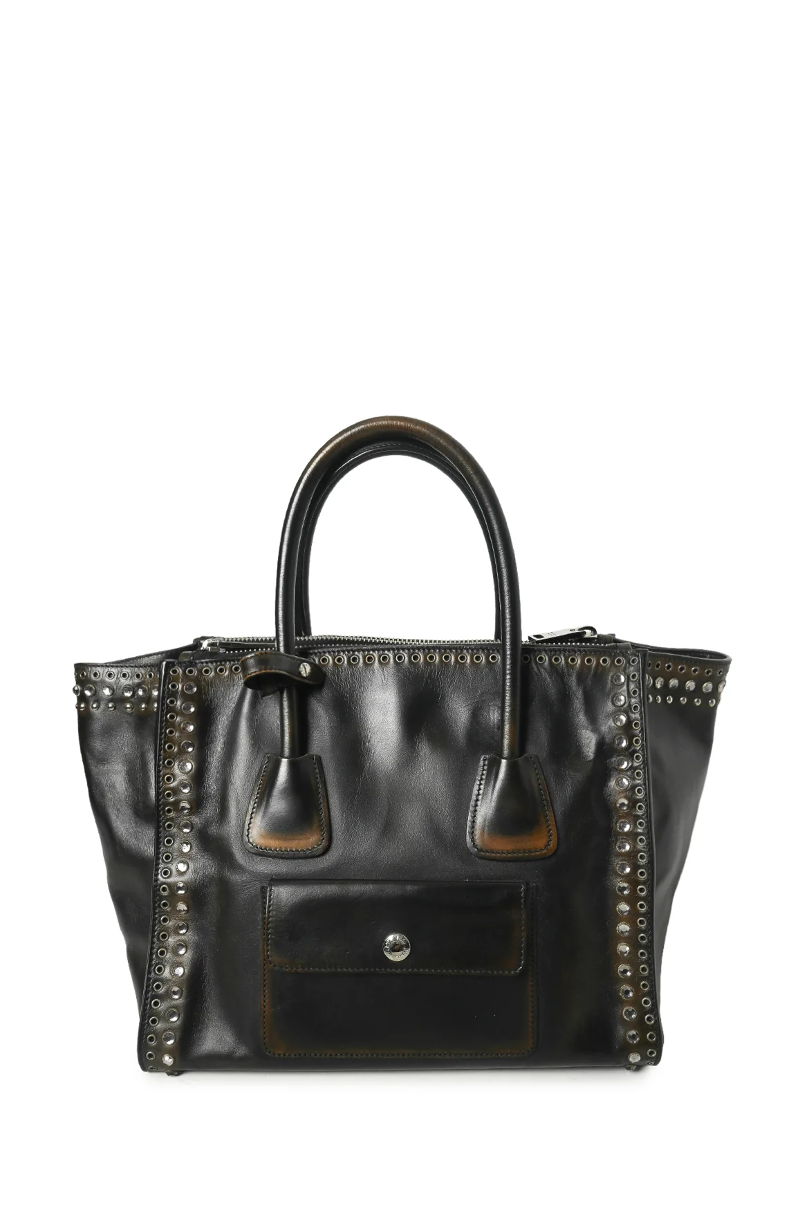 Prada Vitello Vintage Grommet Crystal Twin Tote - Image 3