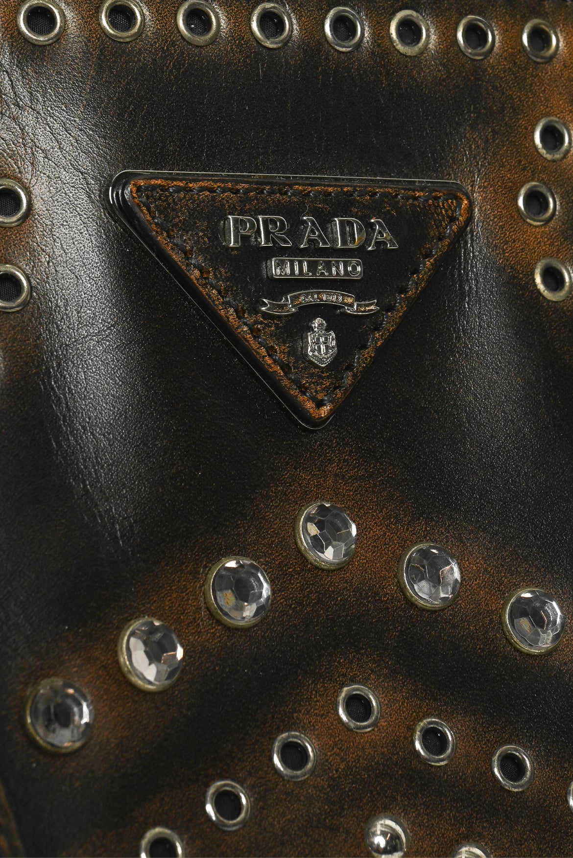 Prada Vitello Vintage Grommet Crystal Twin Tote - Image 5