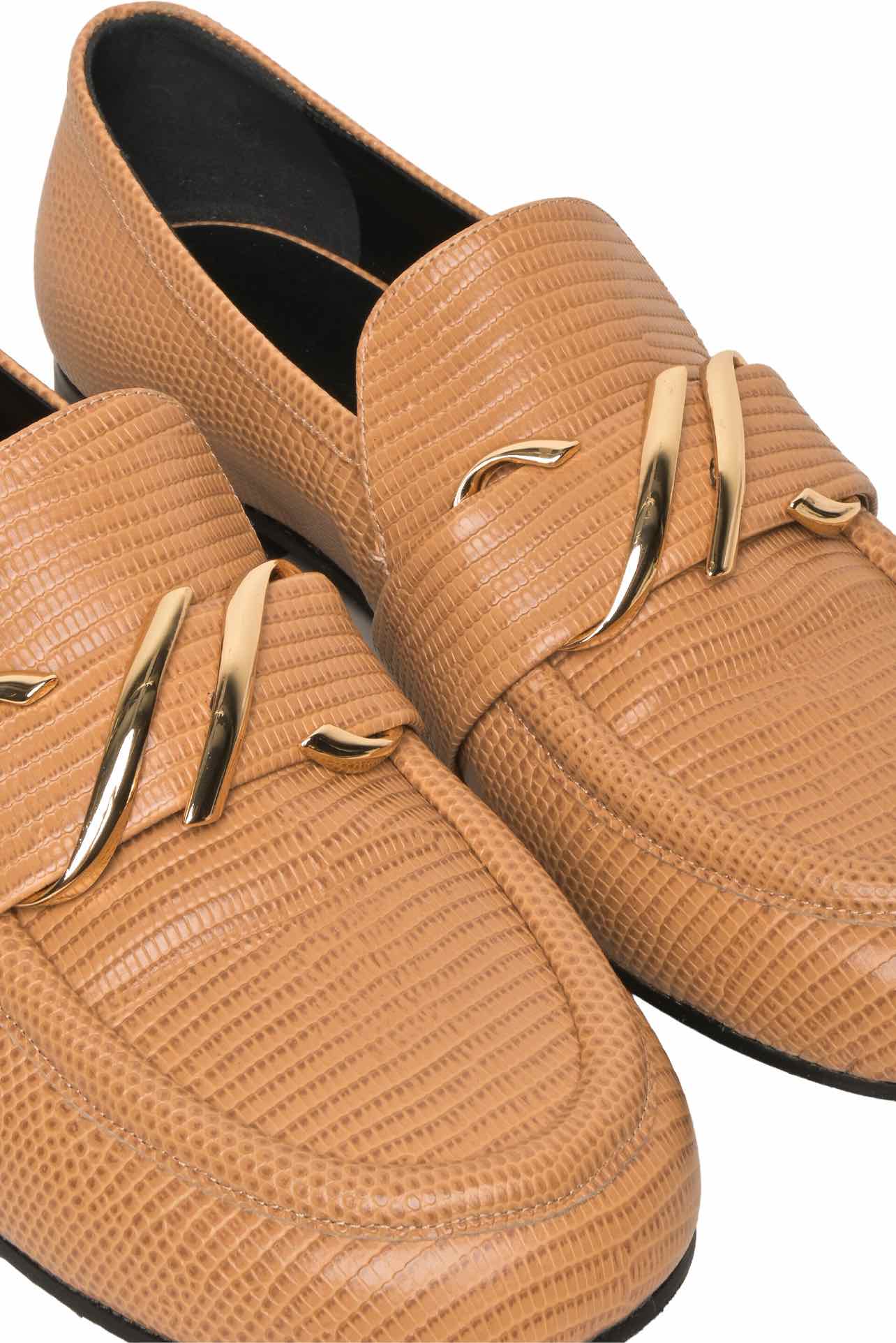 Proenza Schouler Size 39 Lizard Print Embossed Leather Loafers - Image 4