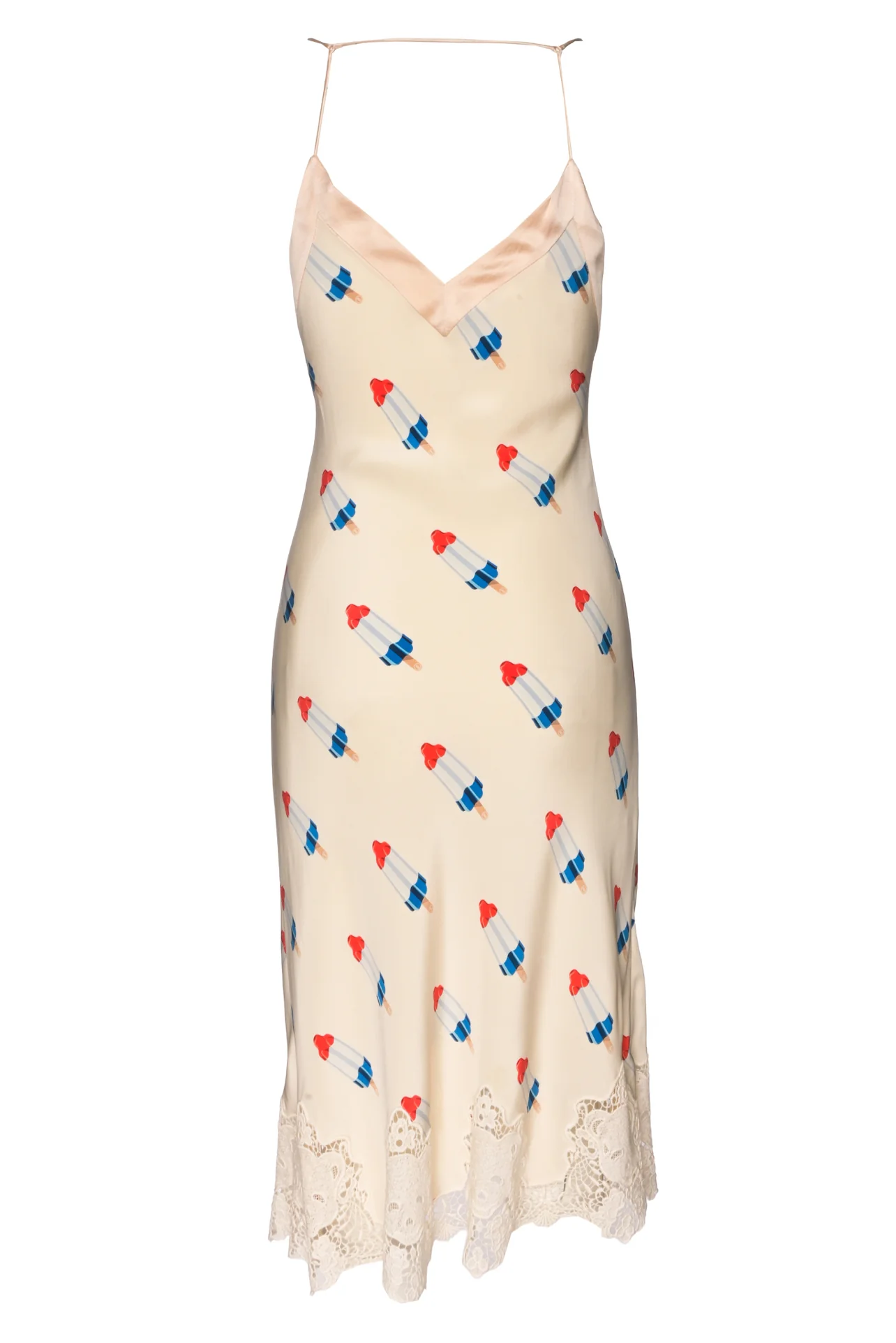 Push Button Size S Lace Trim Popsicle Print Silk Slip Dress - Image 2