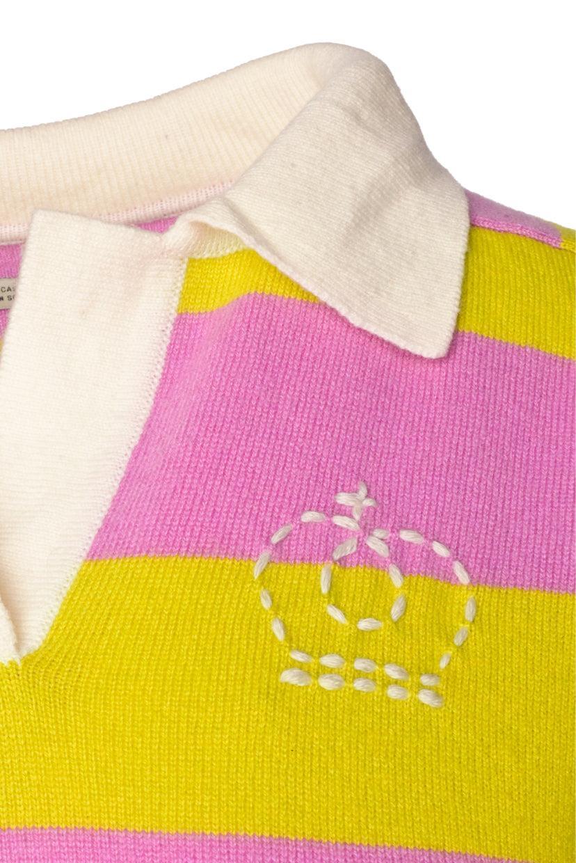 Queene and Belle Size L Striped Cashmere Polo Sweater - Image 3