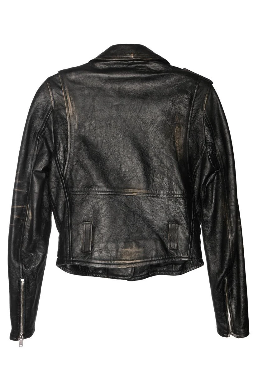 Re/Done Size XS Distressed Leather Moto Cropped Jacket - Image 2