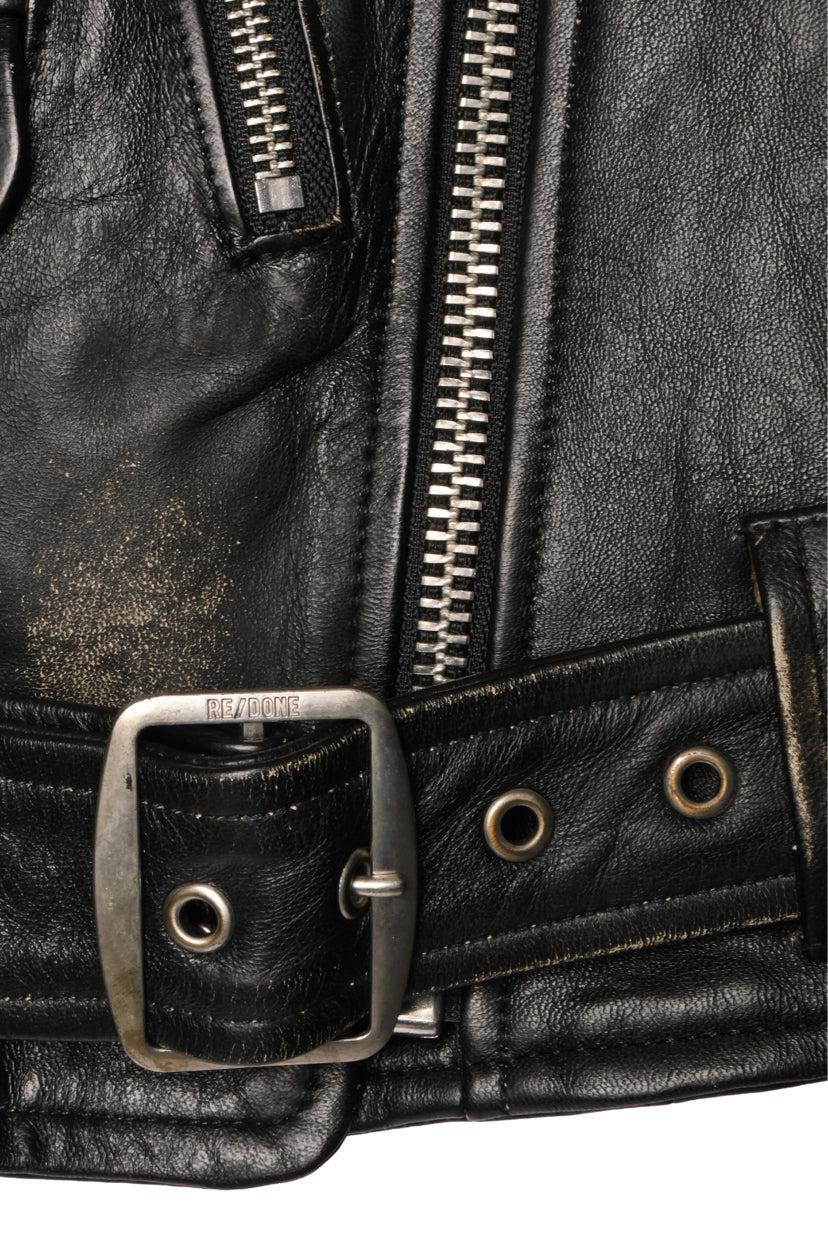 Re/Done Size XS Distressed Leather Moto Cropped Jacket - Image 4