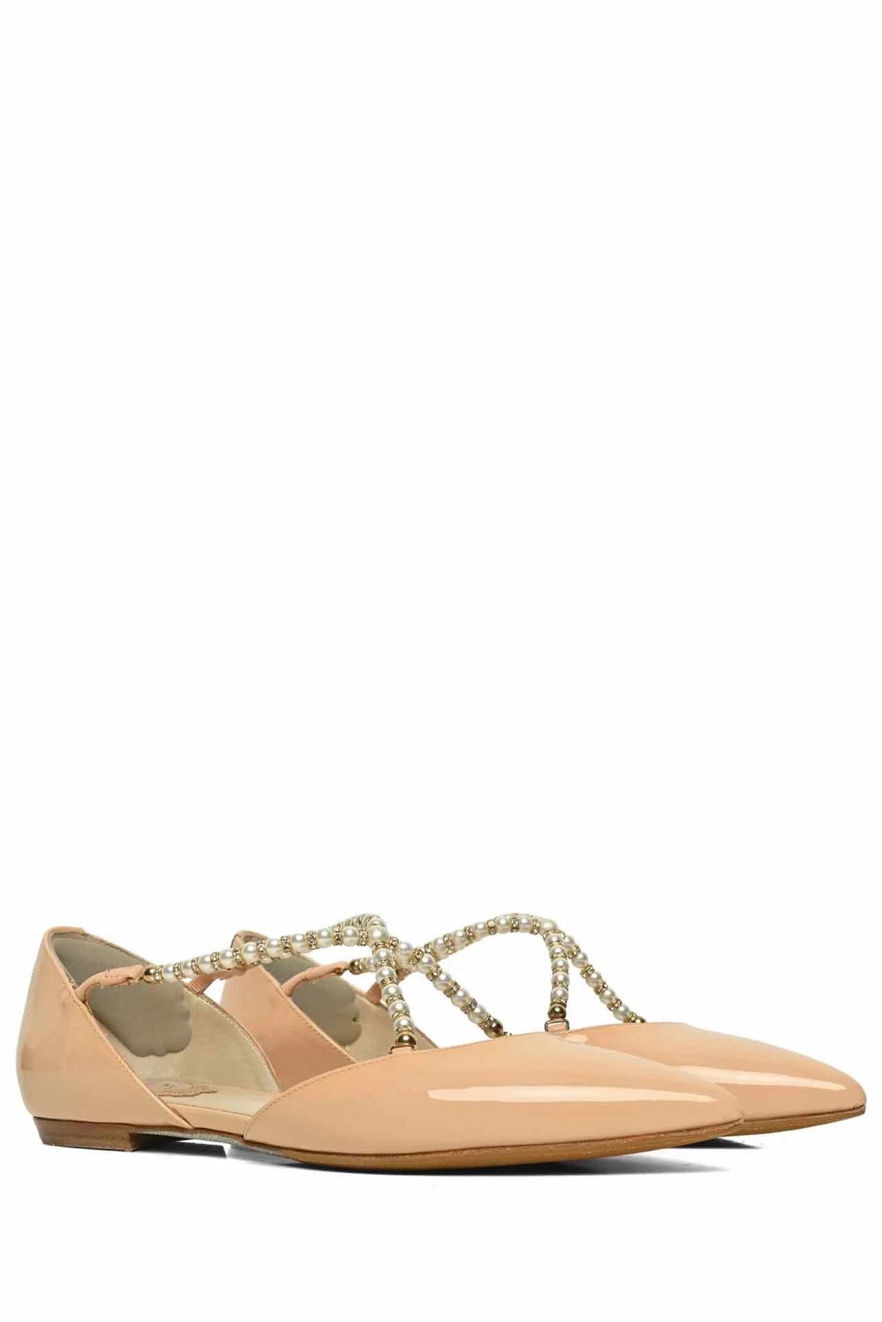 Rene Caovilla Size 35 Faux Pearl Crossover Strap Pointed Toe Flats - Image 2
