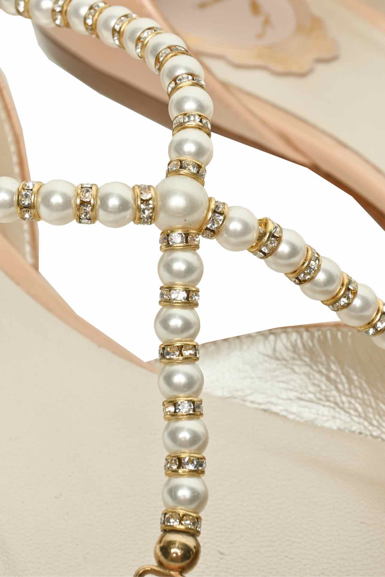 Rene Caovilla Size 35 Faux Pearl Crossover Strap Pointed Toe Flats - Image 4