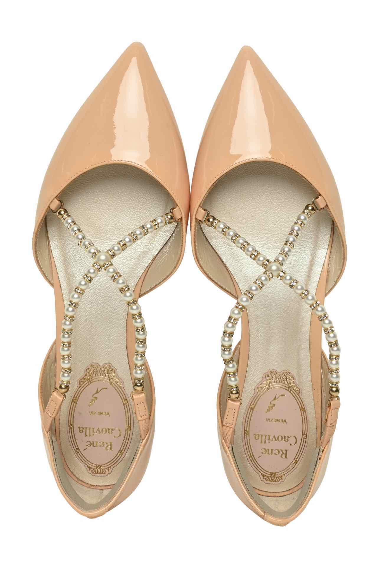 Rene Caovilla Size 35 Faux Pearl Crossover Strap Pointed Toe Flats - Image 5