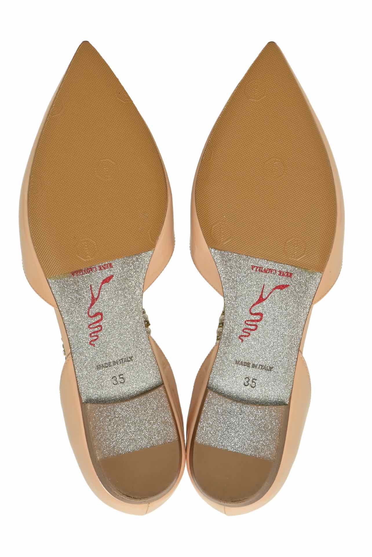 Rene Caovilla Size 35 Faux Pearl Crossover Strap Pointed Toe Flats - Image 6