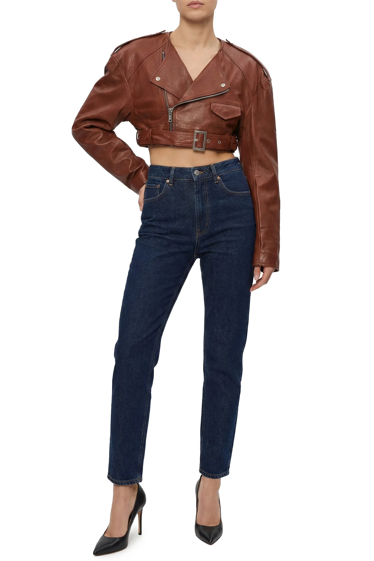 Rick Owens Size 2 Micro Biker Cropped Leather Jacket - Image 2