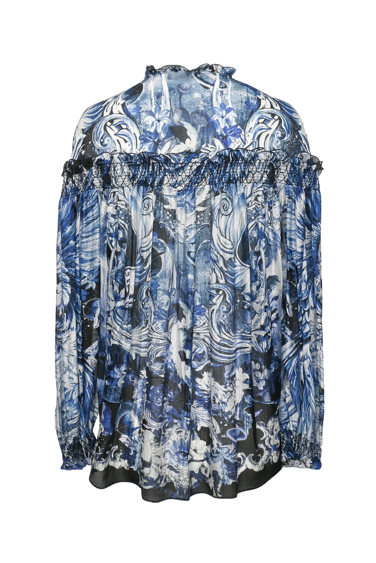 Roberto Cavalli Size 42 Printed Silk Ruffle Tops - Image 2