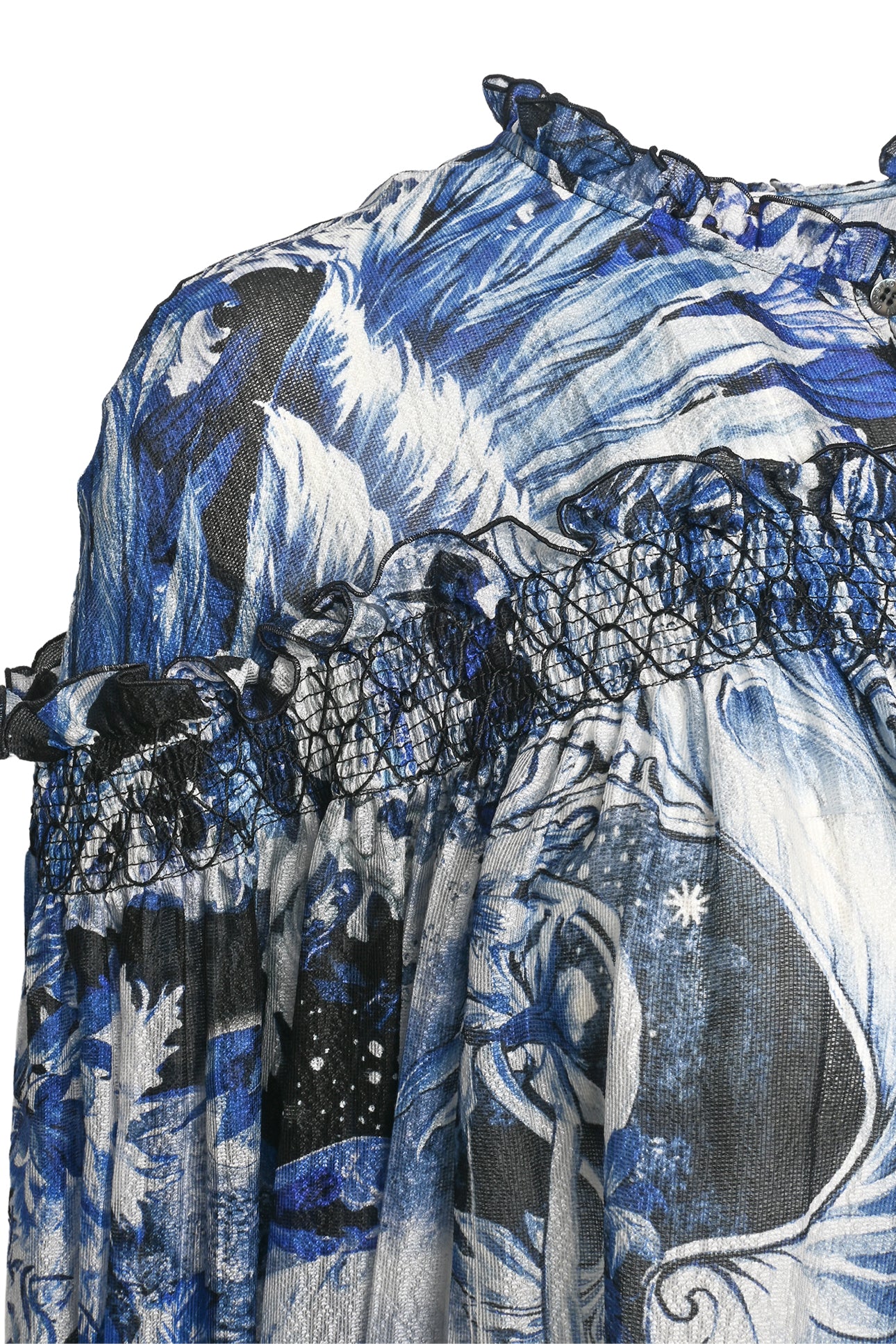 Roberto Cavalli Size 42 Printed Silk Ruffle Tops - Image 3
