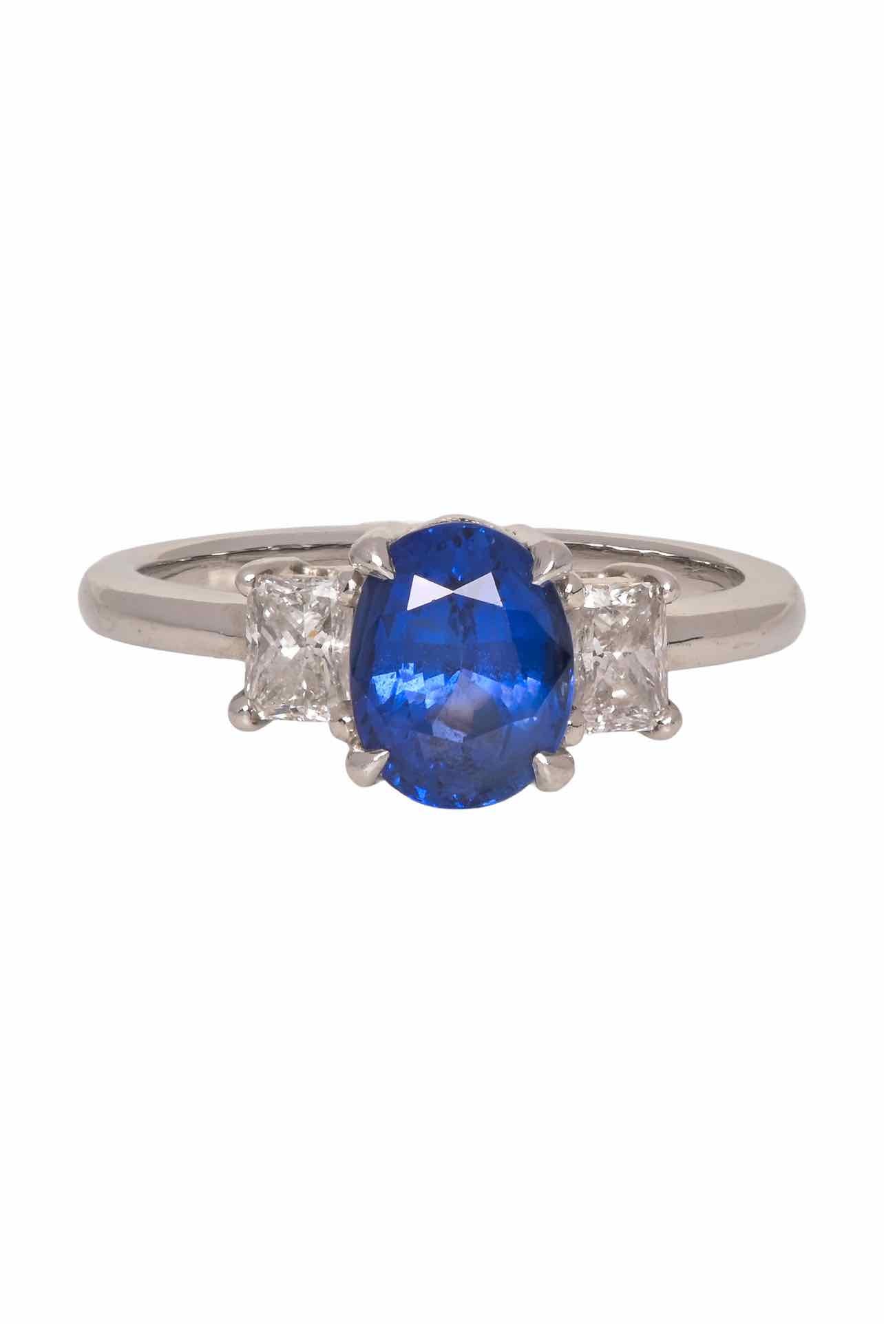 Roden Jewellers Size 6.5 Platinum Natural Diamond & Blue Sapphire Ring