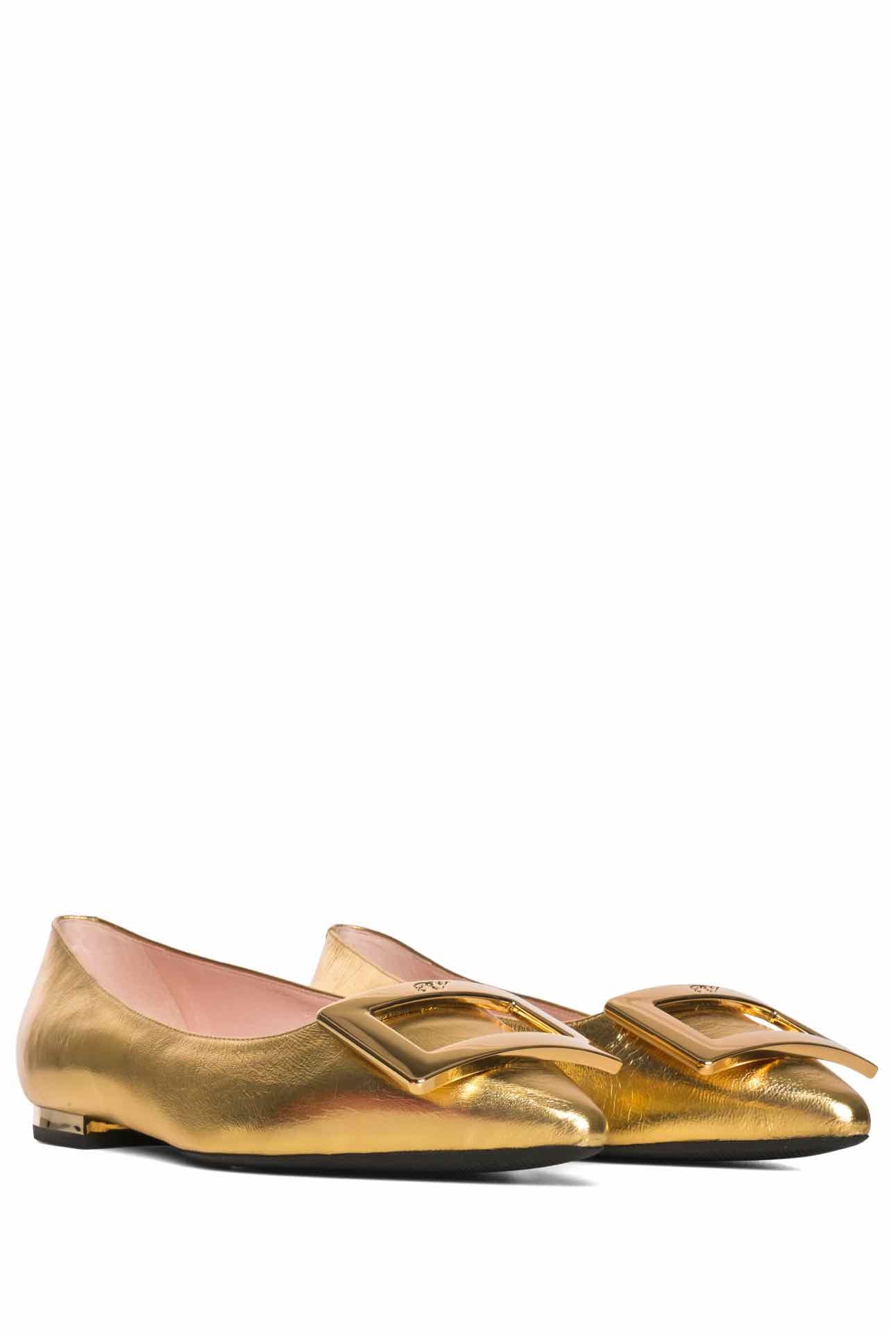 Roger Vivier Size 37.5 Gommettine Metallic Leather Ballet Flats - Image 2