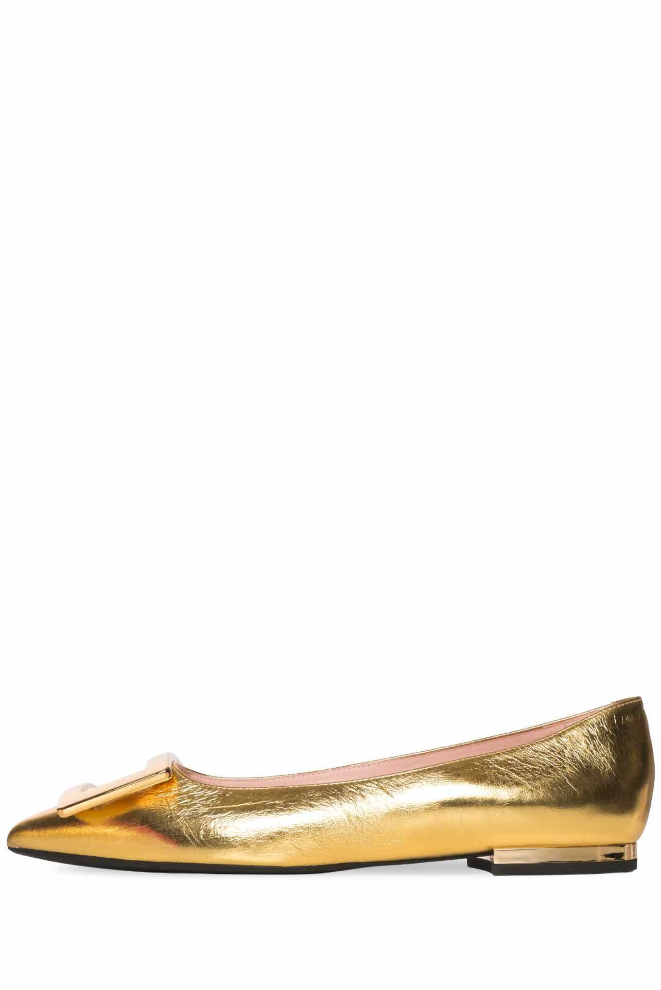 Roger Vivier Size 37.5 Gommettine Metallic Leather Ballet Flats - Image 3
