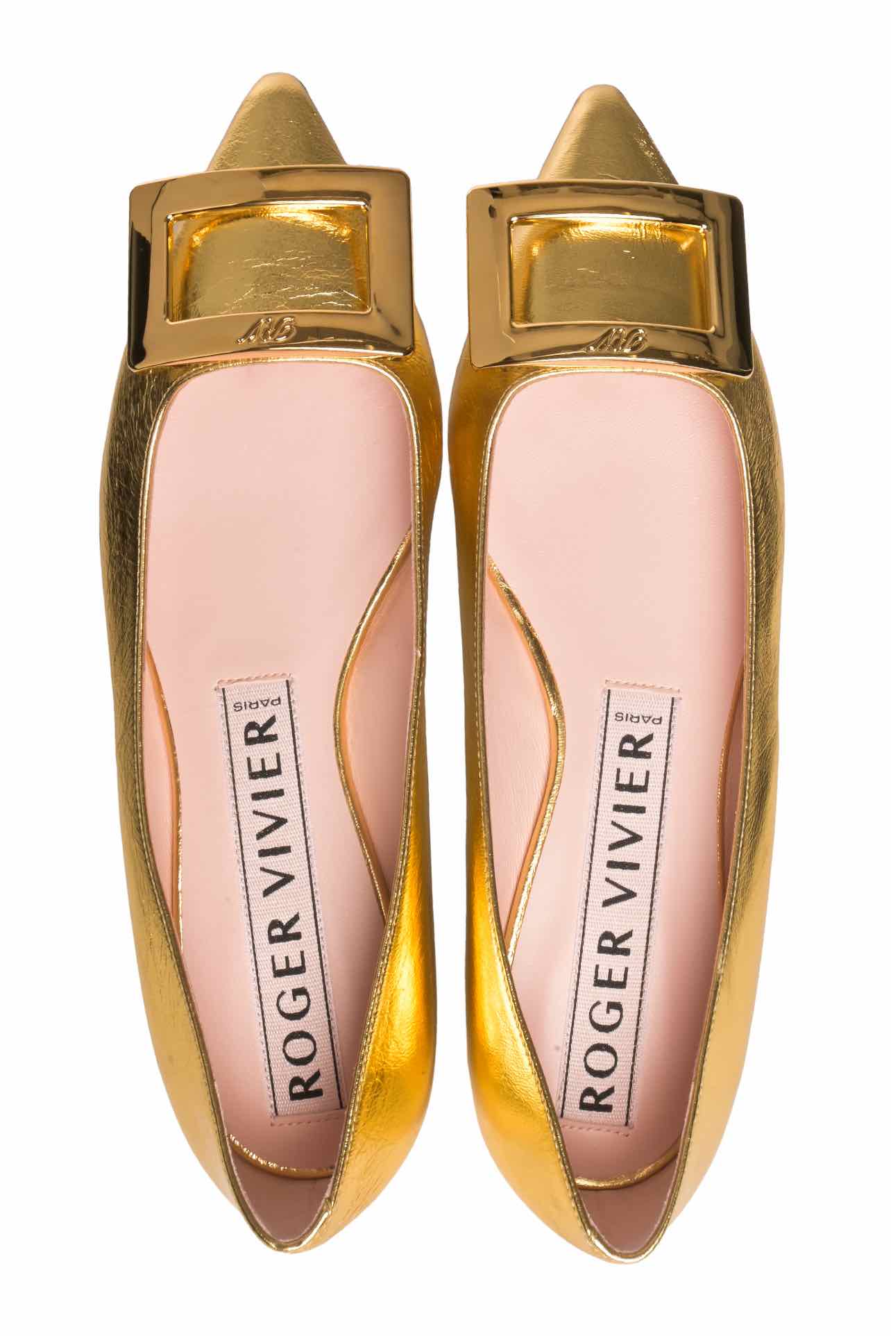 Roger Vivier Size 37.5 Gommettine Metallic Leather Ballet Flats - Image 6