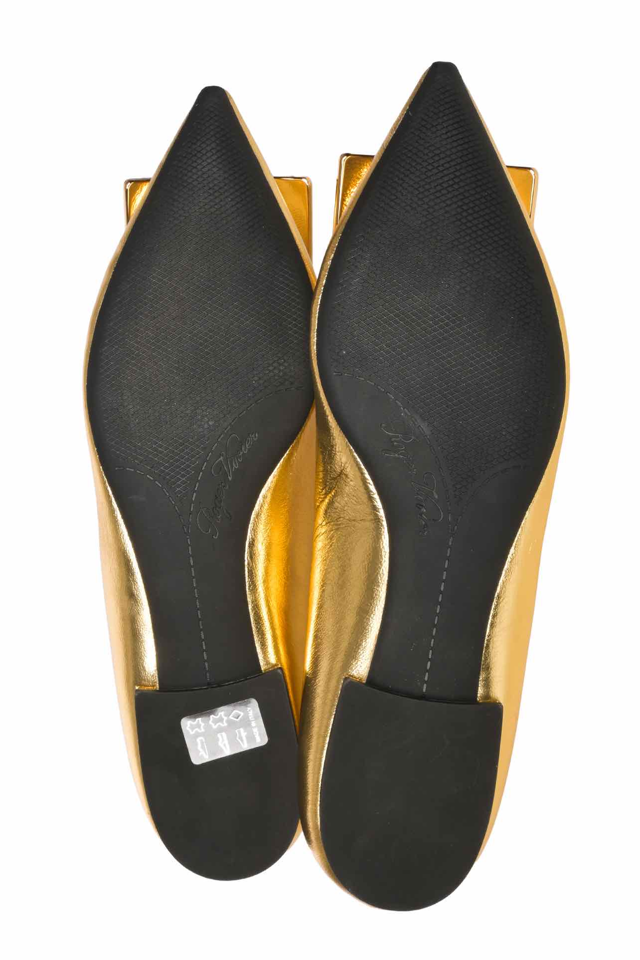 Roger Vivier Size 37.5 Gommettine Metallic Leather Ballet Flats - Image 7