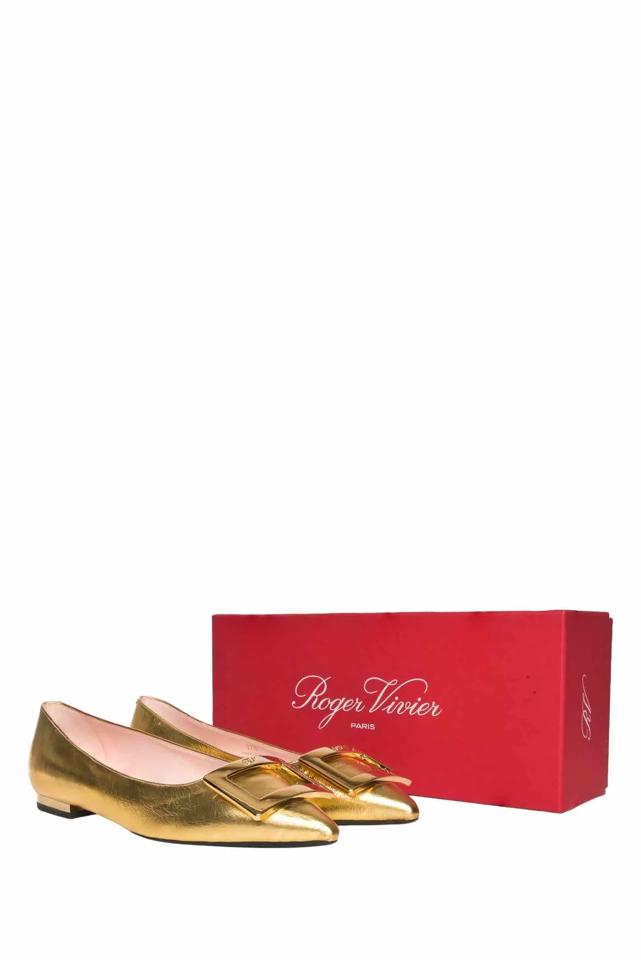 Roger Vivier Size 37.5 Gommettine Metallic Leather Ballet Flats - Image 8