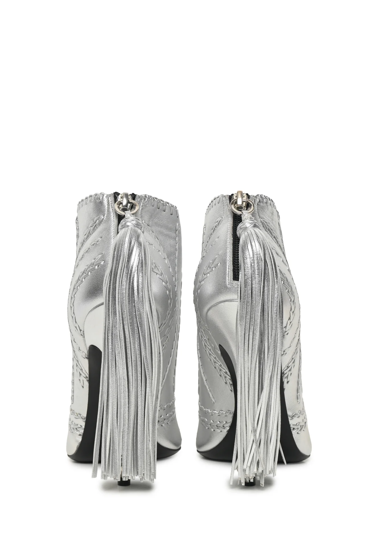 Roger Vivier Size 39.5 Whipstitched Metallic Leather Open Toe Ankle Boots - Image 4