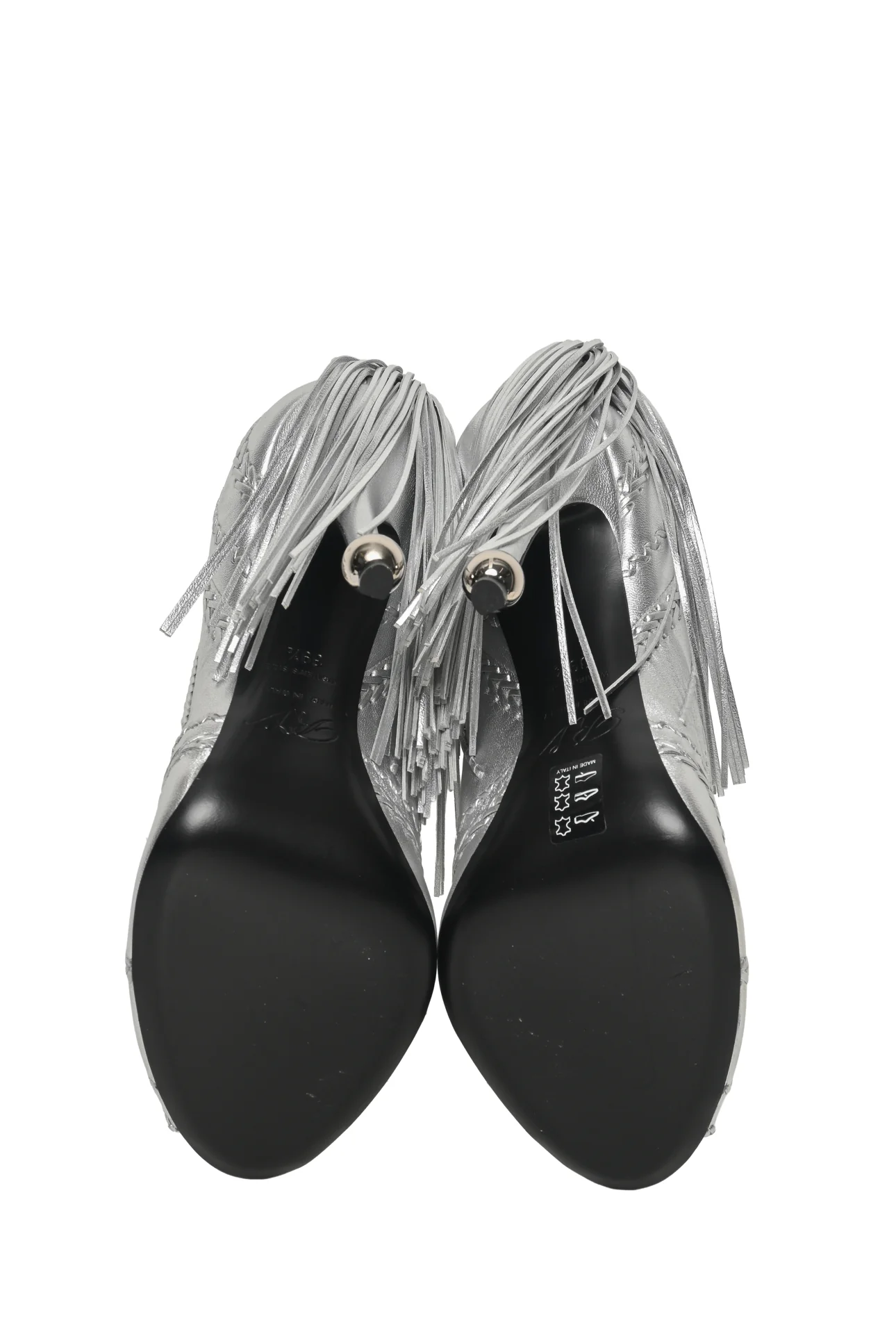 Roger Vivier Size 39.5 Whipstitched Metallic Leather Open Toe Ankle Boots - Image 5