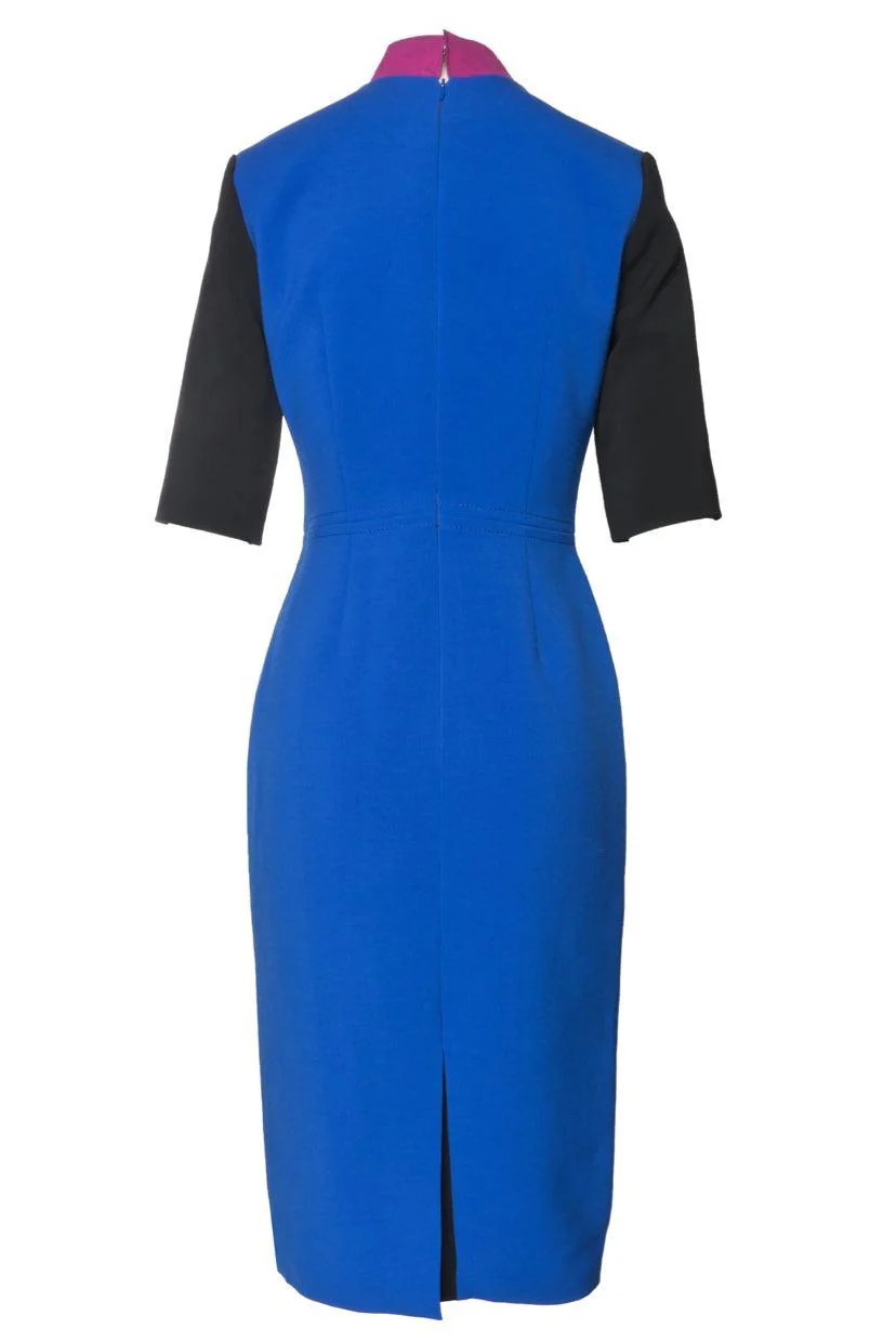 Roksanda Size 6 Colour Block Mock Neck Sheath Midi Dress - Image 2