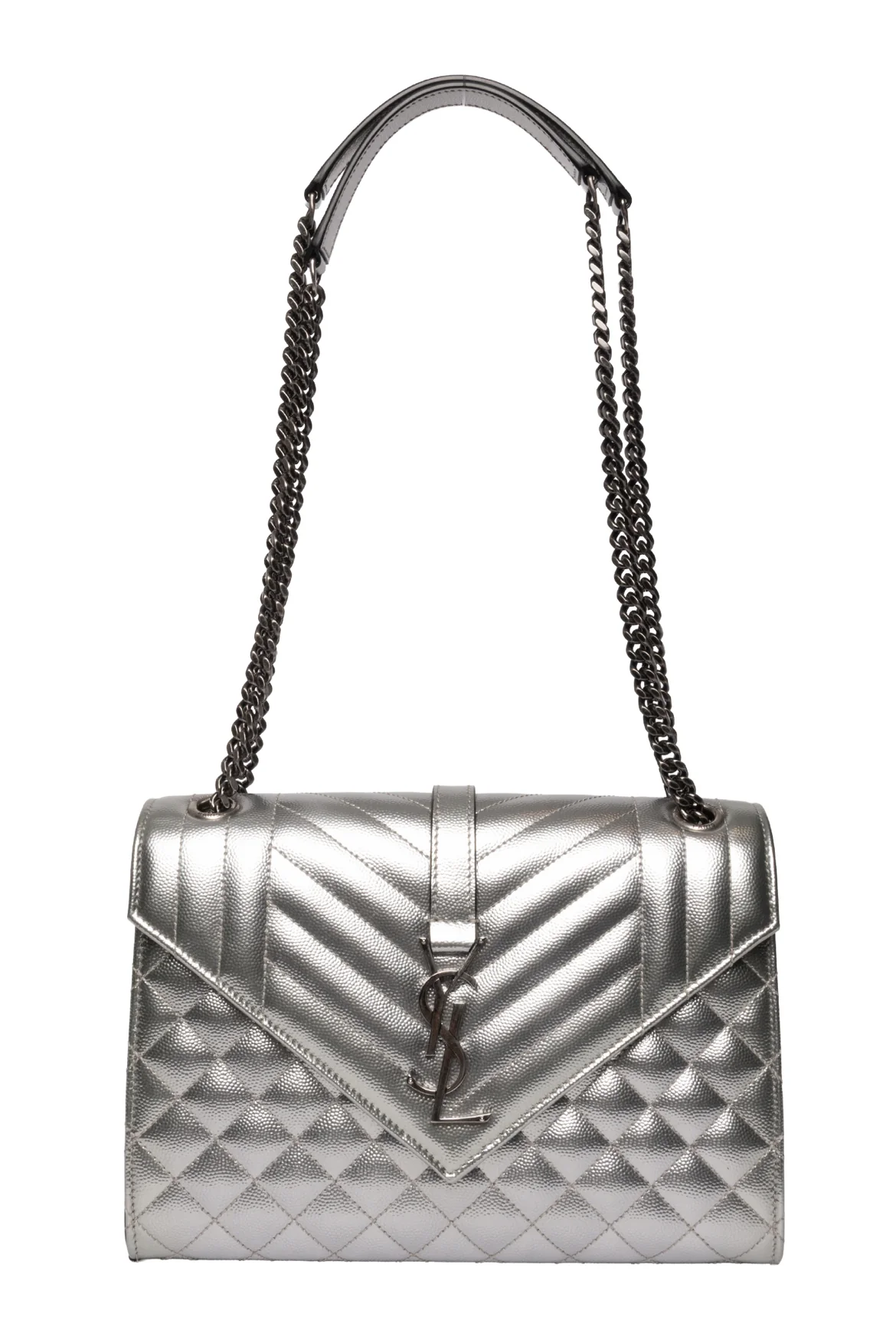 Saint Laurent 2018 Quilted Grain de Poudre Metallic Medium Envelope Crossbody - Image 5