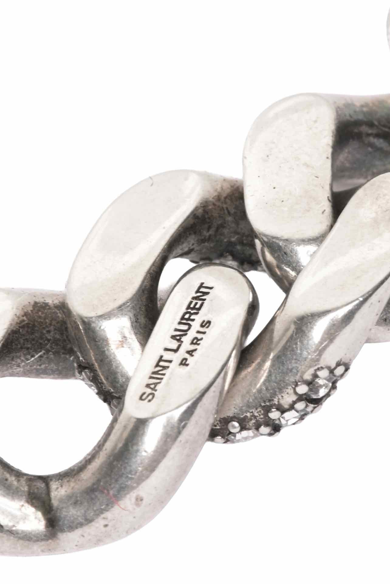 Saint Laurent Oxidized Silver-tone Three Link Asymmetric Strass Chain Earrings - Image 3