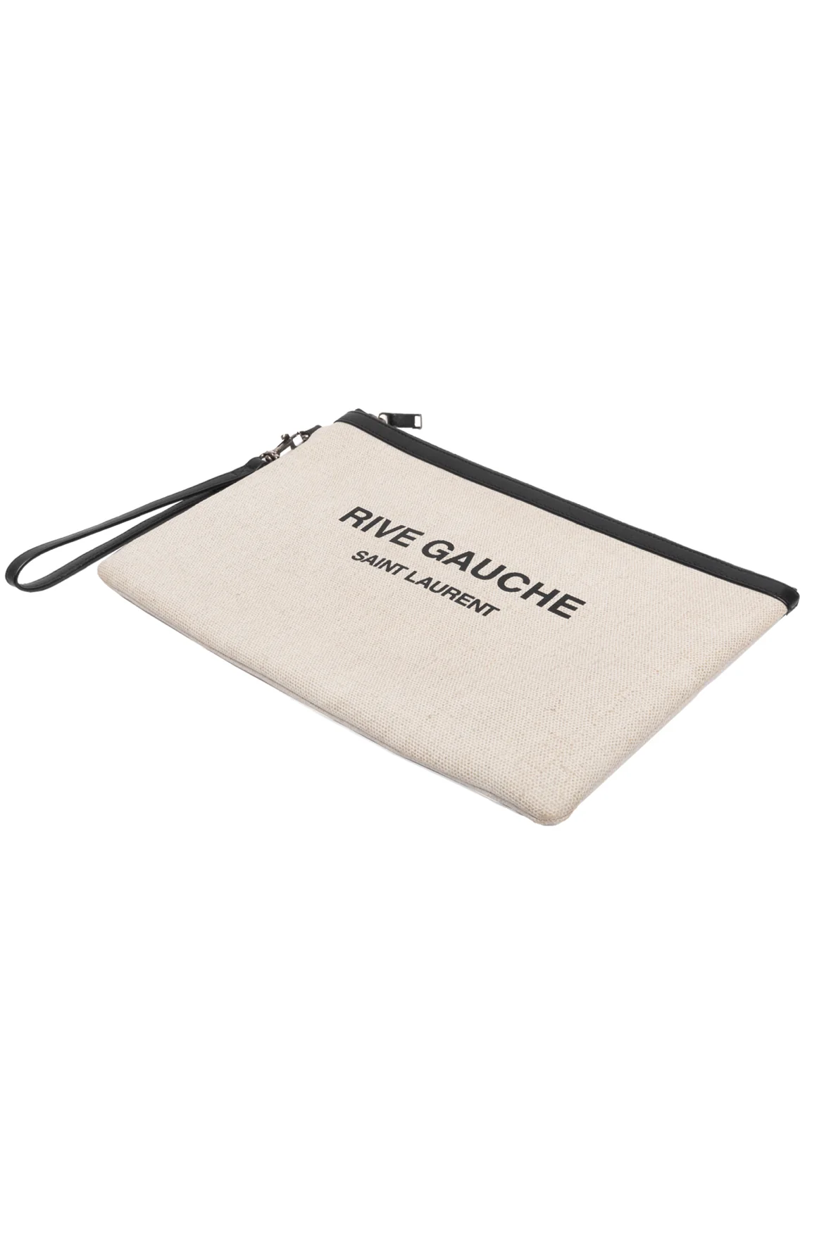 Saint Laurent Rive Gauche Canvas Zippered Pouch Clutch - Image 2
