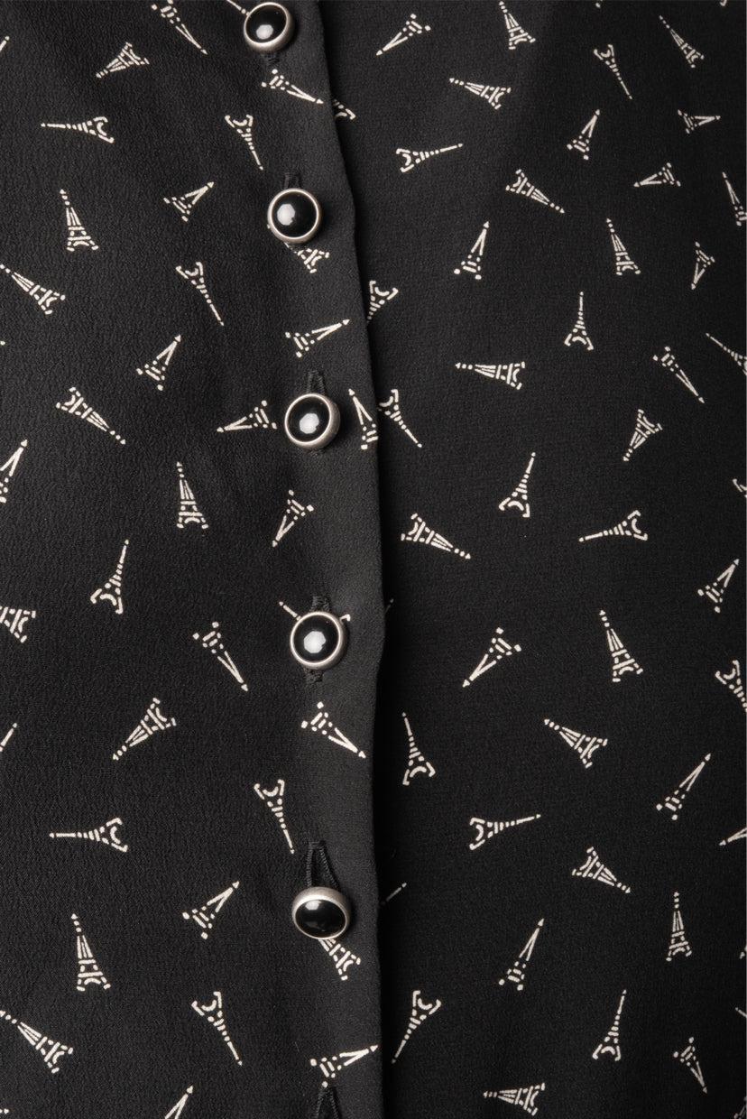 Saint Laurent Size 34 2018 Eiffel Tower Patterned Silk Mini Dress - Image 3