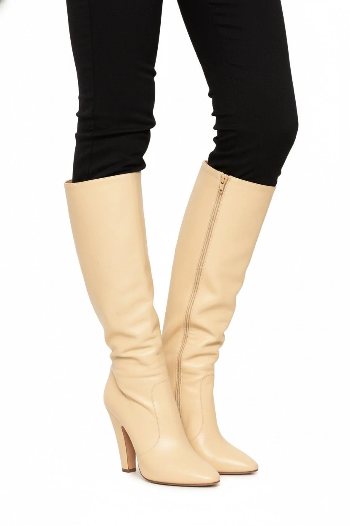 Saint Laurent Size 36.5 Leather Knee High Heeled Boots - Image 7